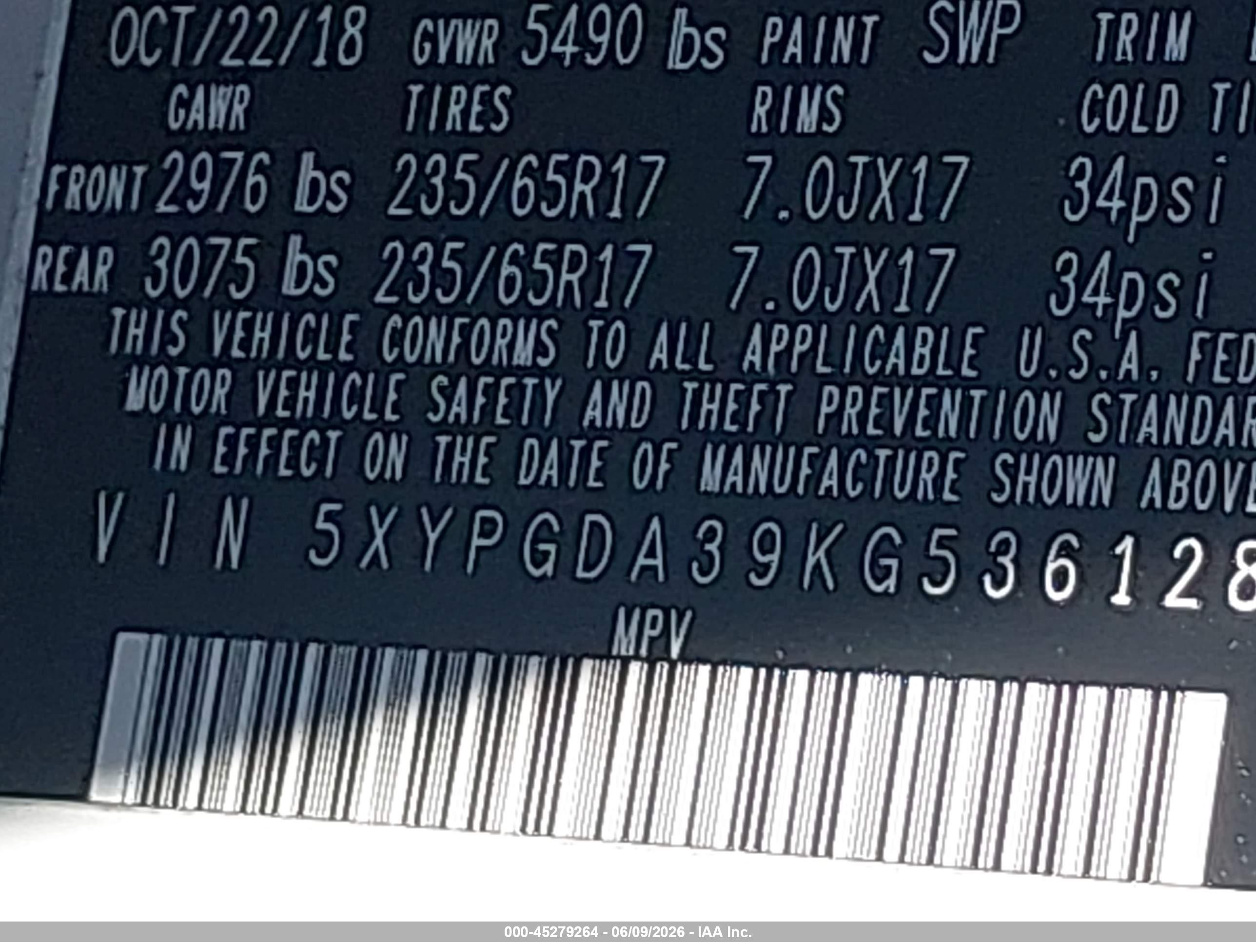 2019 Kia Sorento 2.4l Lx Белый vin: 5XYPGDA39KG536128