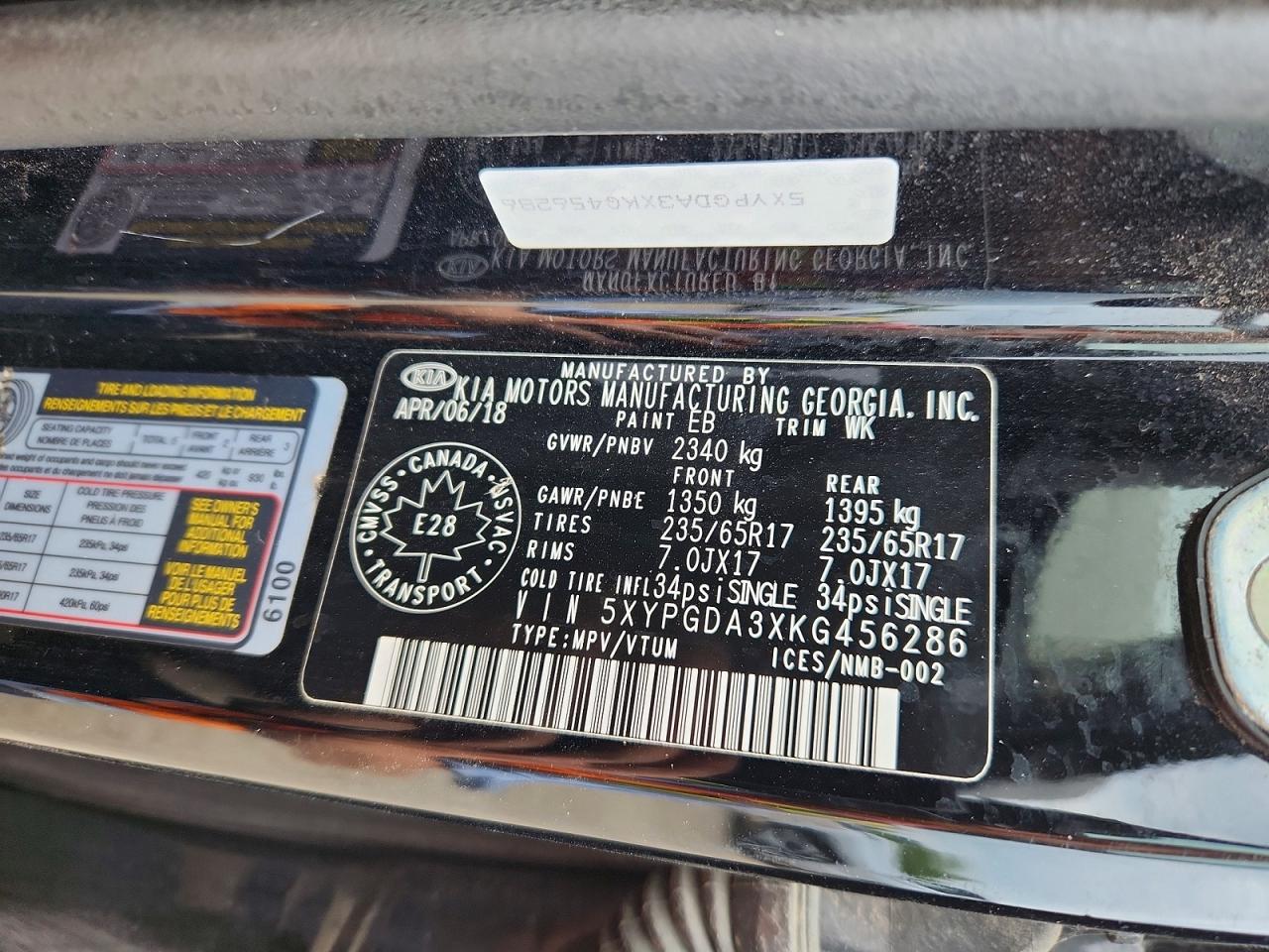 2019 Kia Sorento Lx Black vin: 5XYPGDA3XKG456286