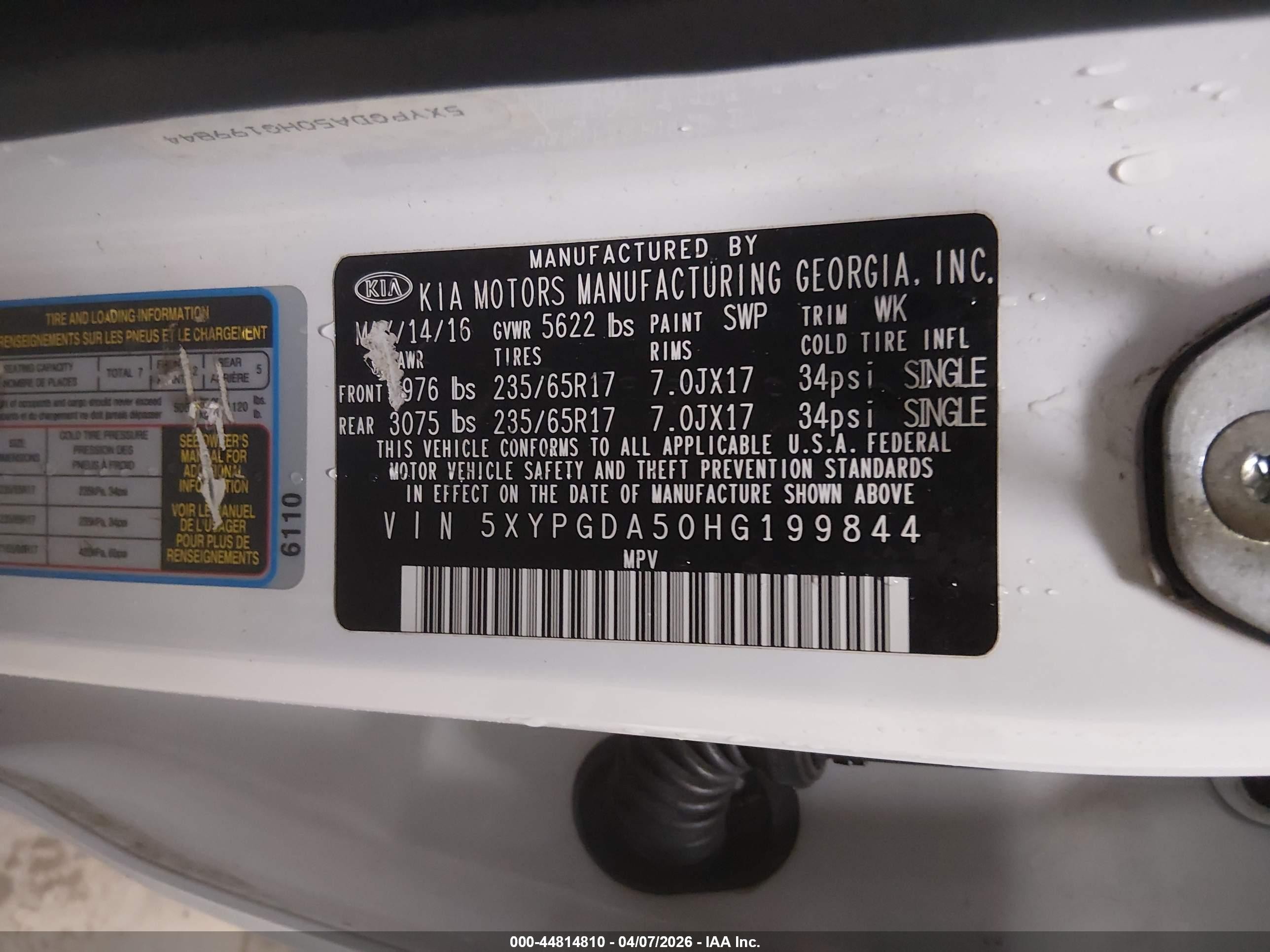 2017 Kia Sorento 3.3l Lx White vin: 5XYPGDA50HG199844