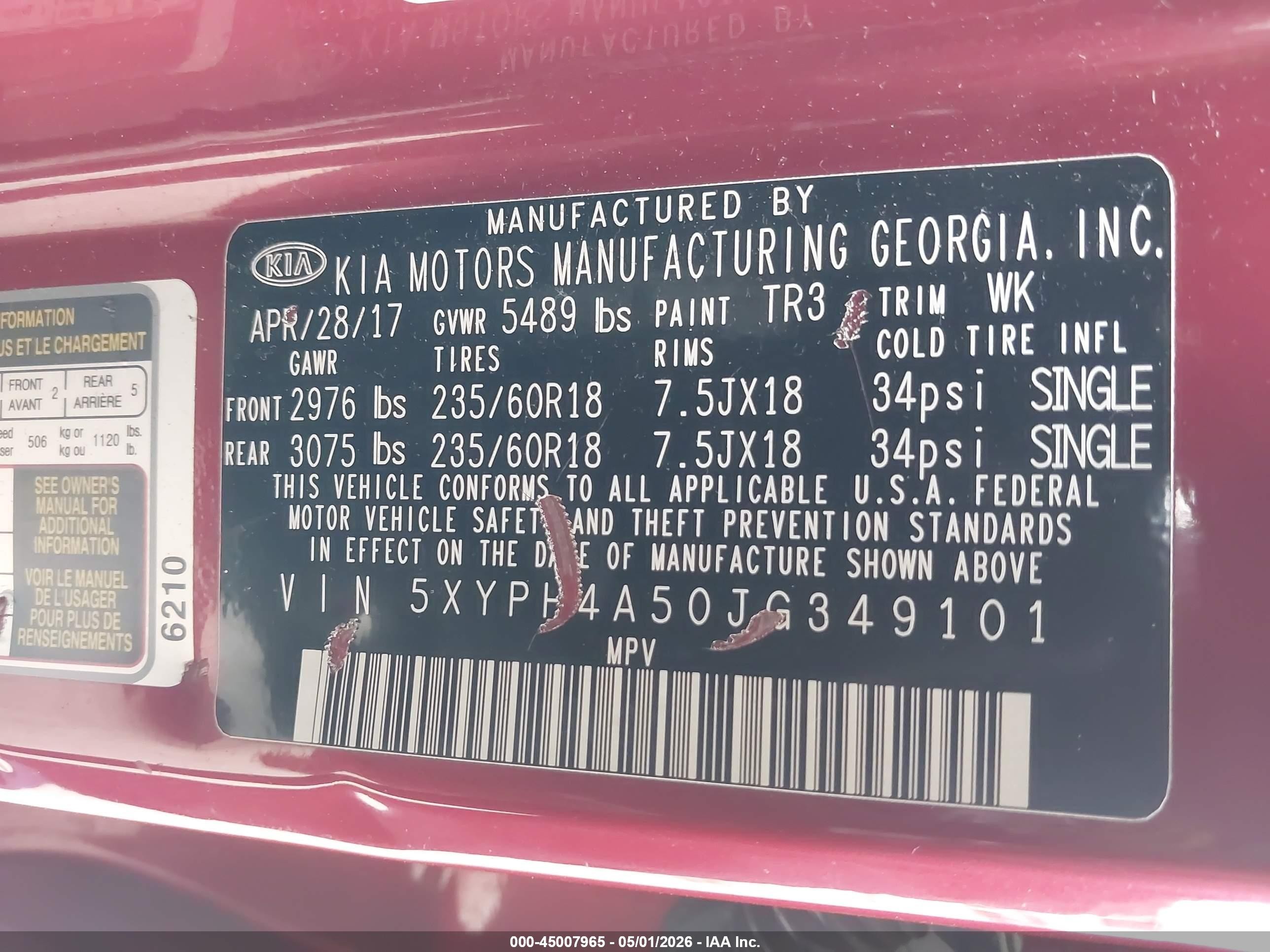 2018 Kia Sorento 3.3l Ex Красный vin: 5XYPH4A50JG349101