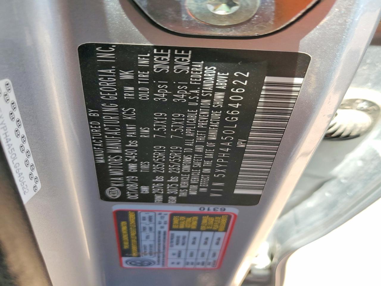 2020 Kia Sorento Ex V6 Silver vin: 5XYPH4A50LG640622