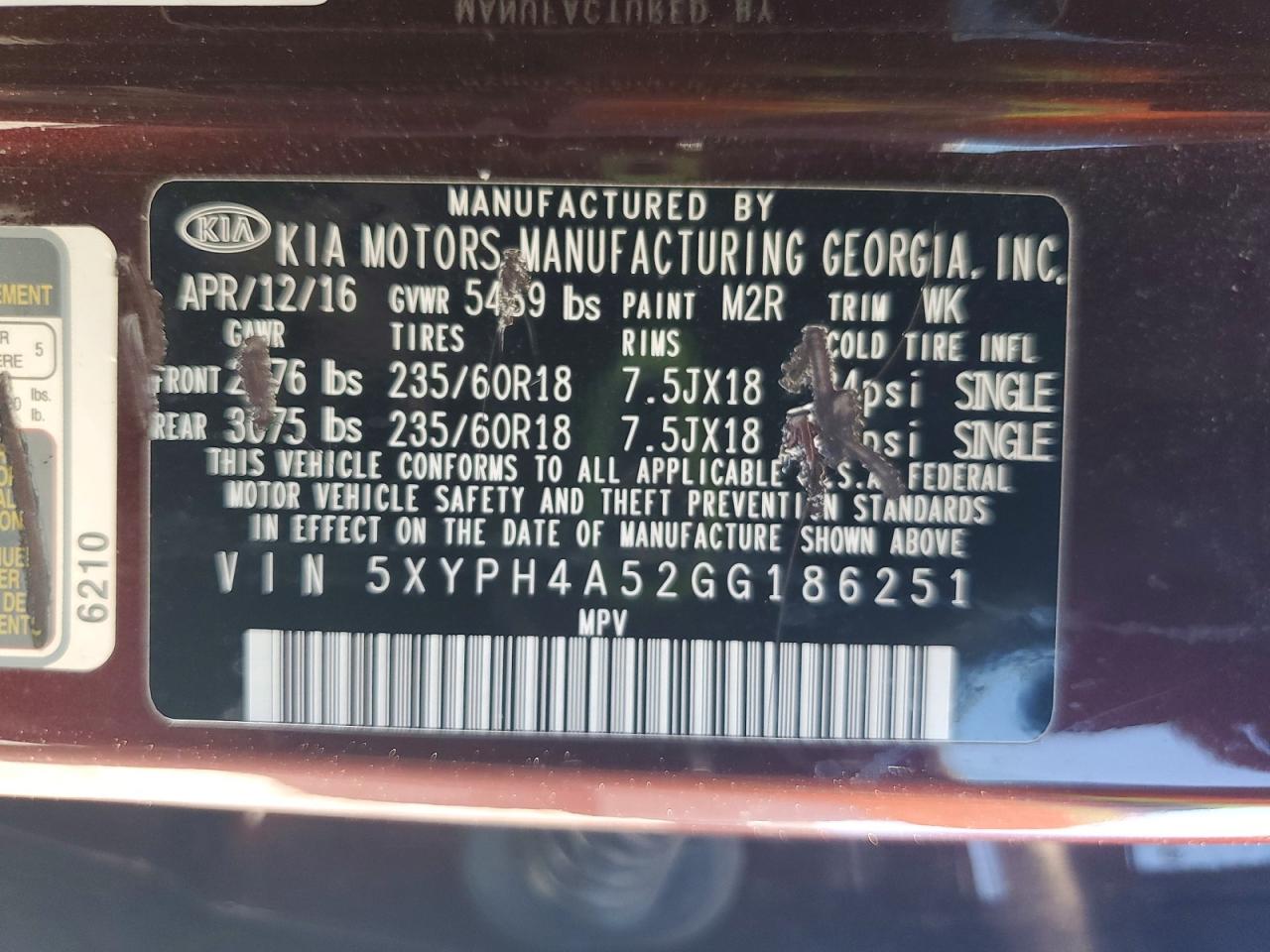 2016 Kia Sorento Ex Темно-бордовый vin: 5XYPH4A52GG186251