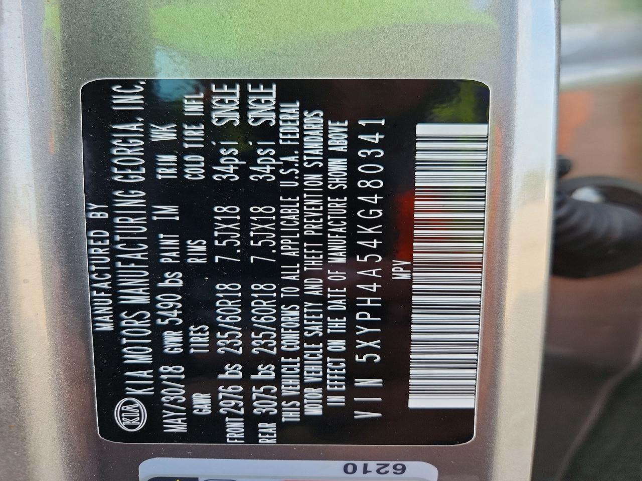 2019 Kia Sorento Ex V6 Gray vin: 5XYPH4A54KG480341