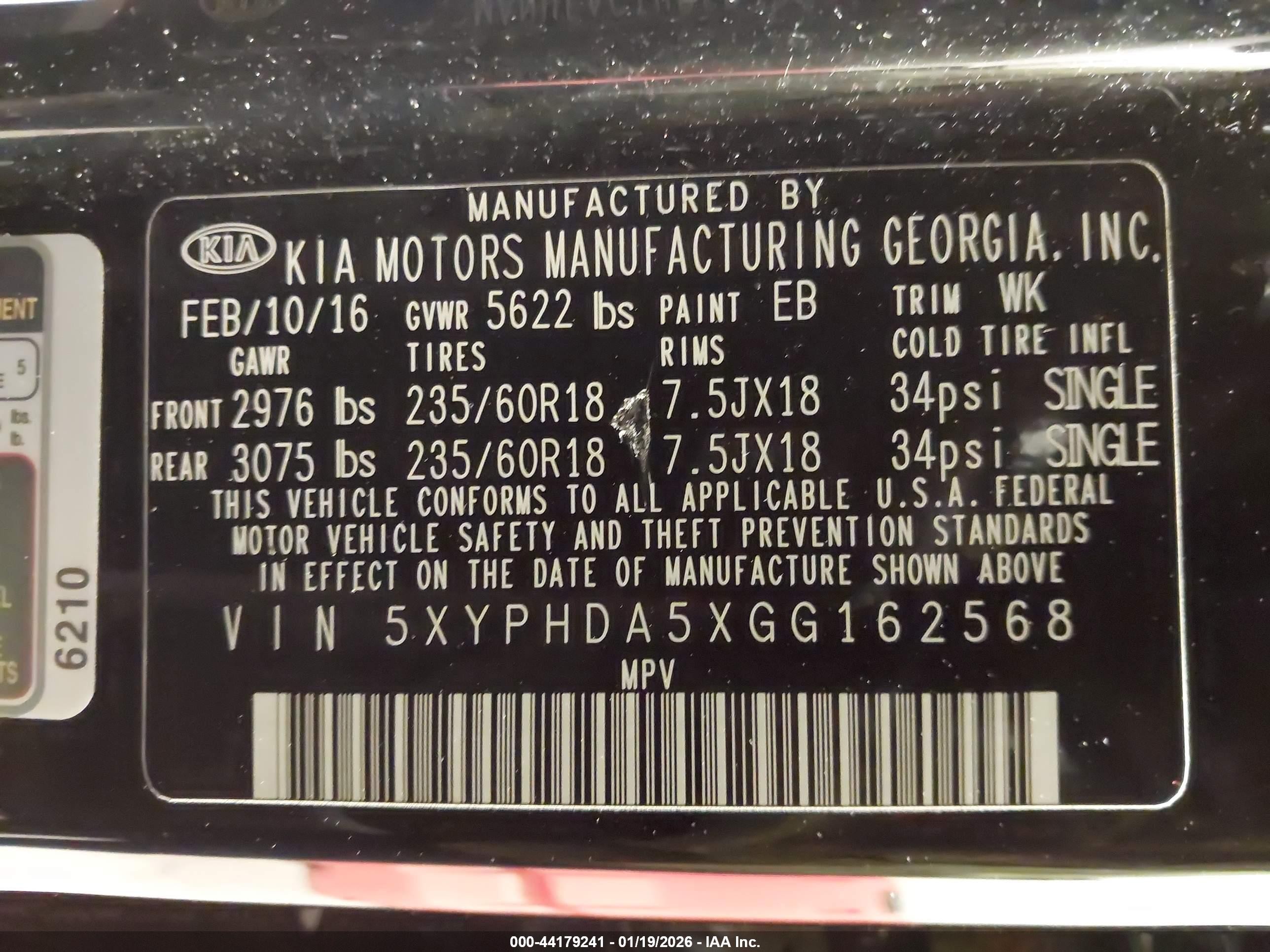 2016 Kia Sorento 3.3l Ex Black vin: 5XYPHDA5XGG162568