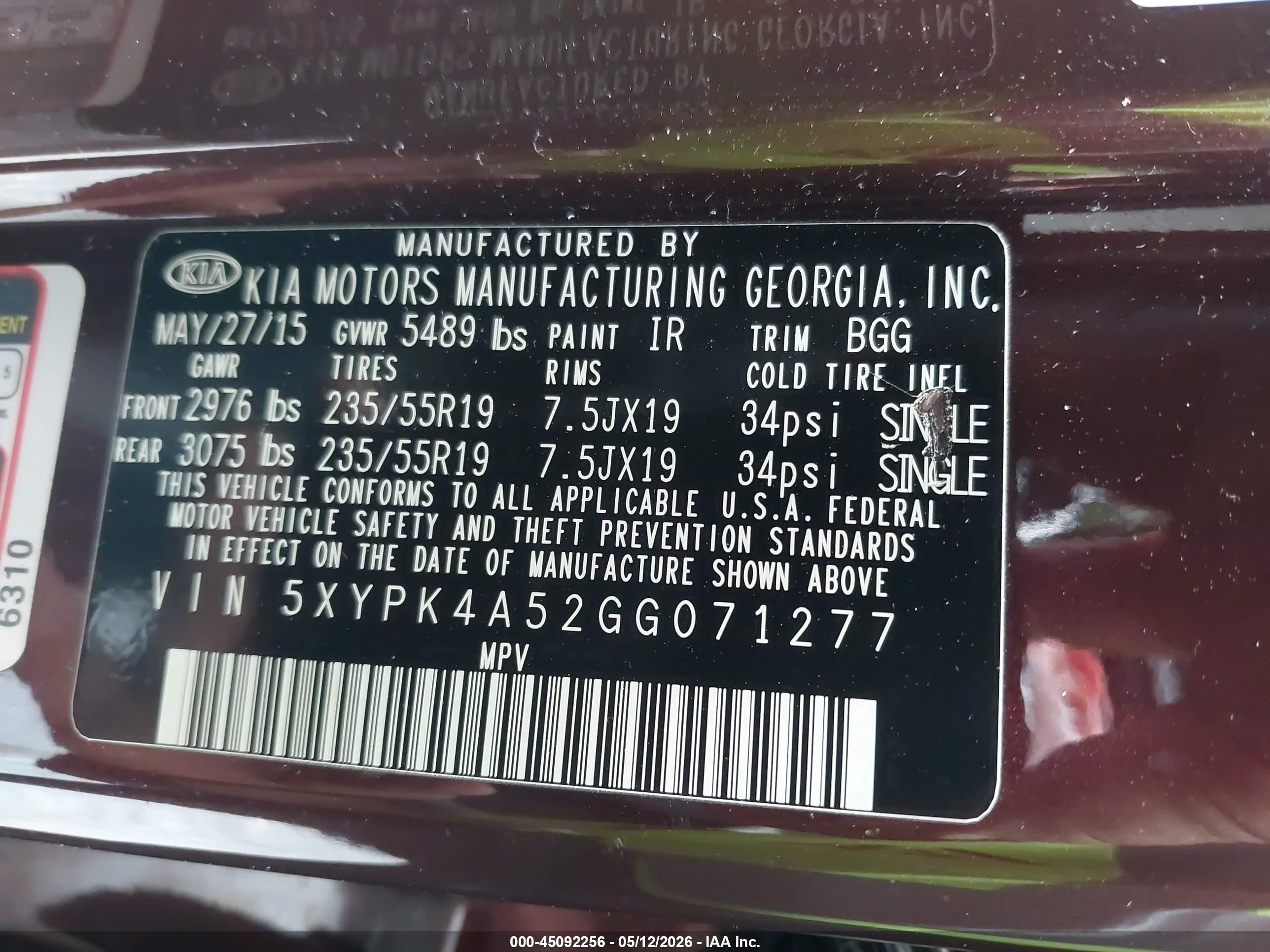 2016 Kia Sorento 3.3l Sx Burgundy vin: 5XYPK4A52GG071277