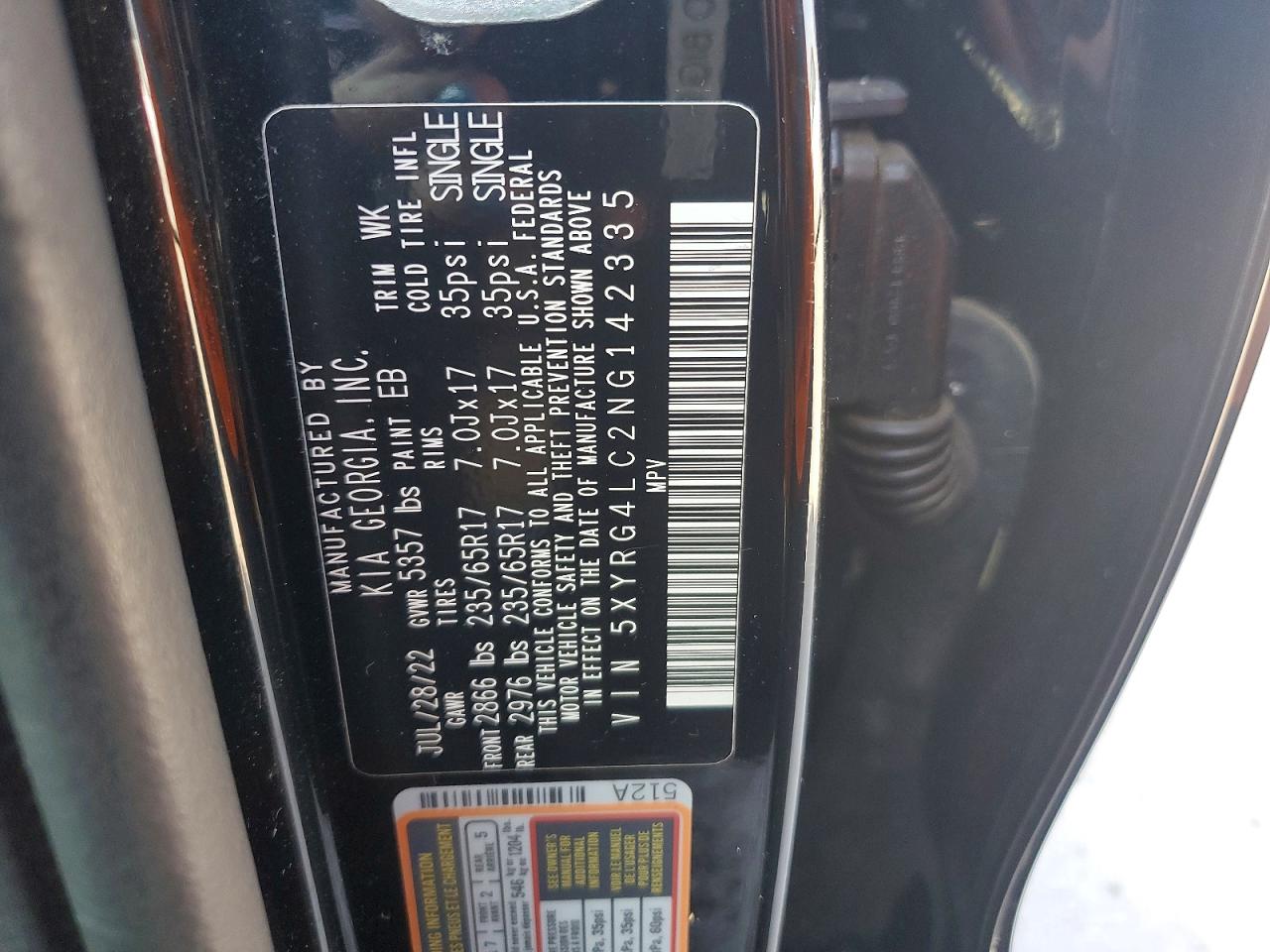 2022 Kia Sorento Black vin: 5XYRG4LC2NG142335