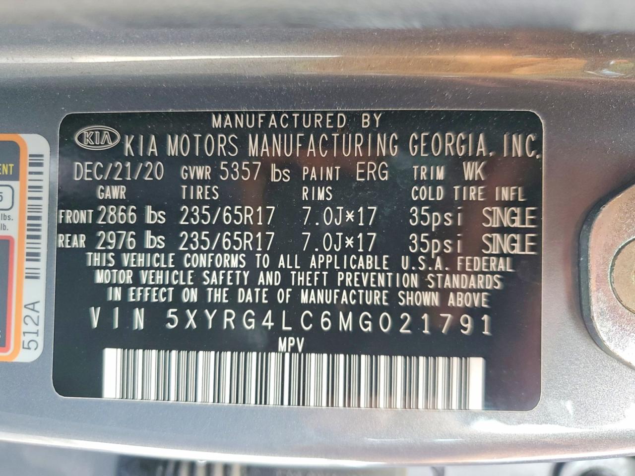 2021 Kia Sorento Lx Gray vin: 5XYRG4LC6MG021791