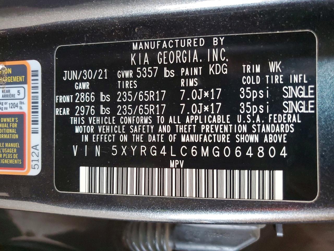 2021 Kia Sorento Lx Charcoal vin: 5XYRG4LC6MG064804