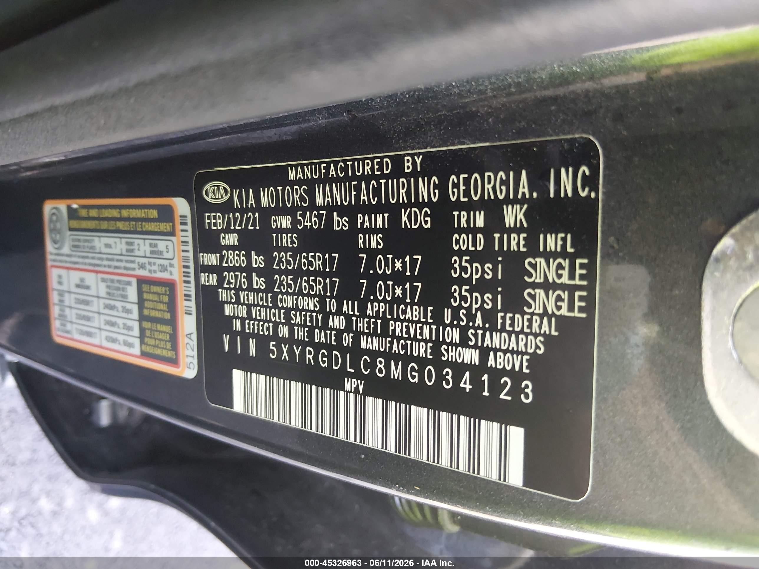 2021 Kia Sorento Lx Серый vin: 5XYRGDLC8MG034123