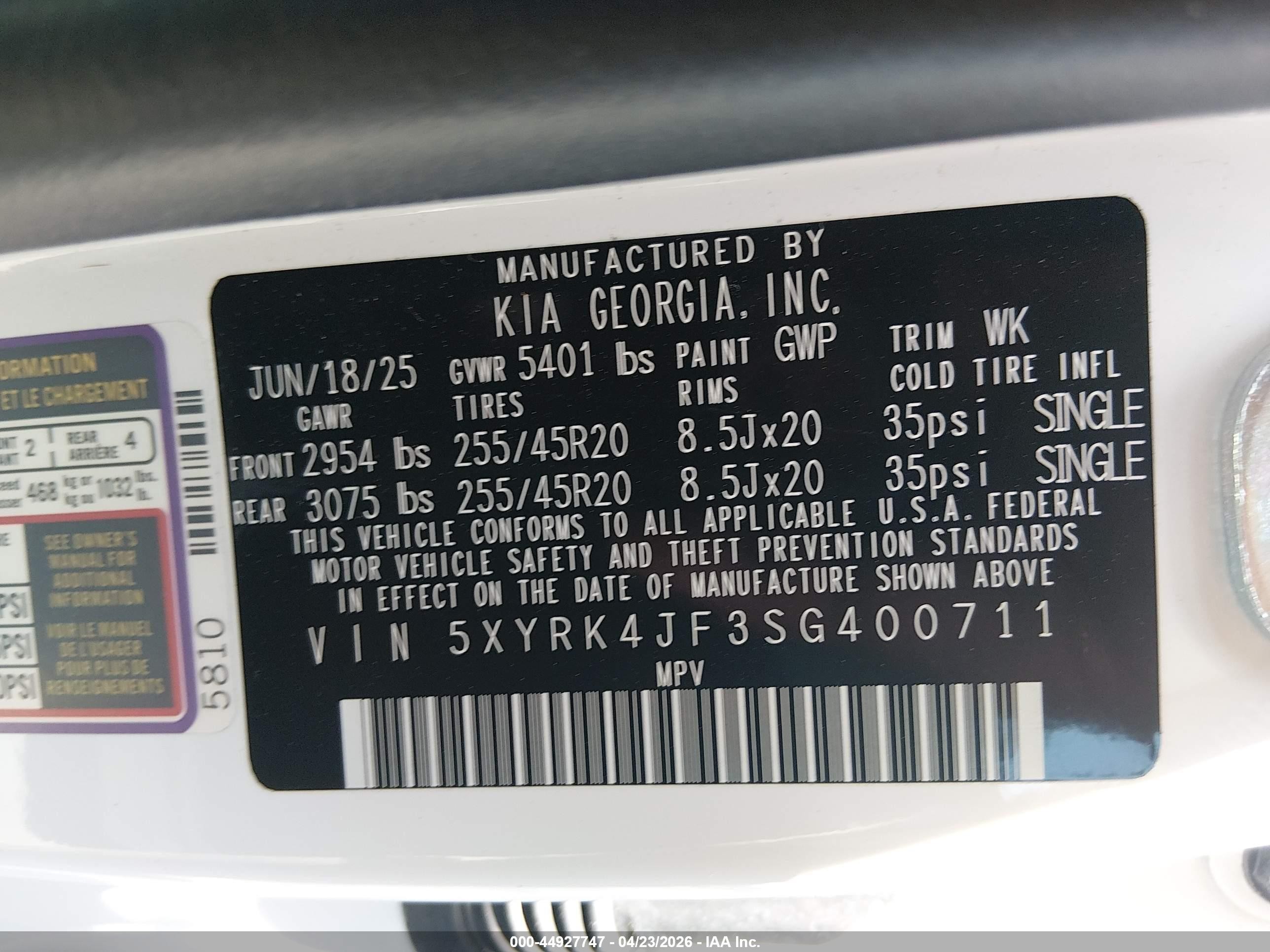 2025 Kia Sorento Sx Белый vin: 5XYRK4JF3SG400711