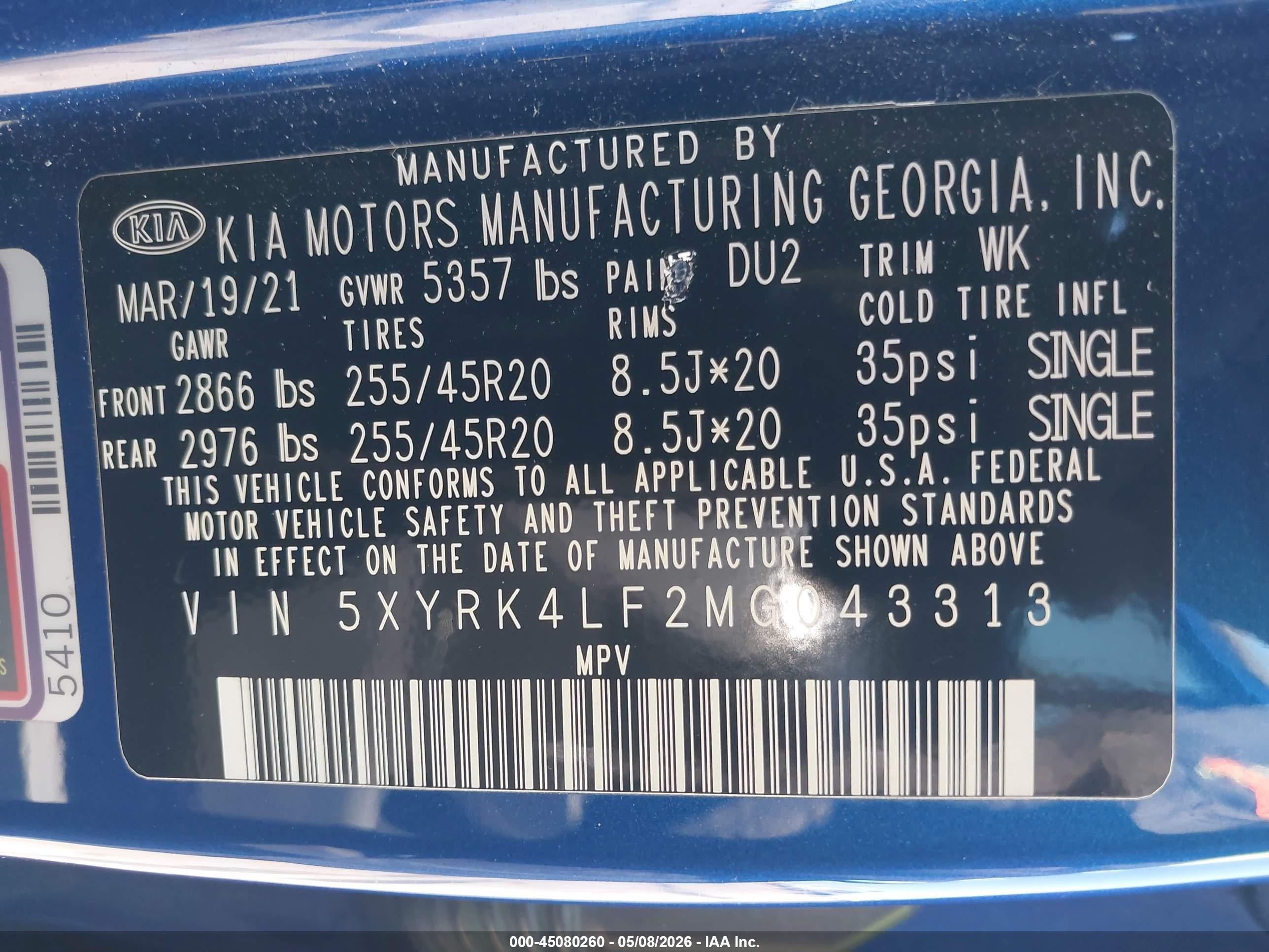 2021 Kia Sorento Sx Prestige Blue vin: 5XYRK4LF2MG043313