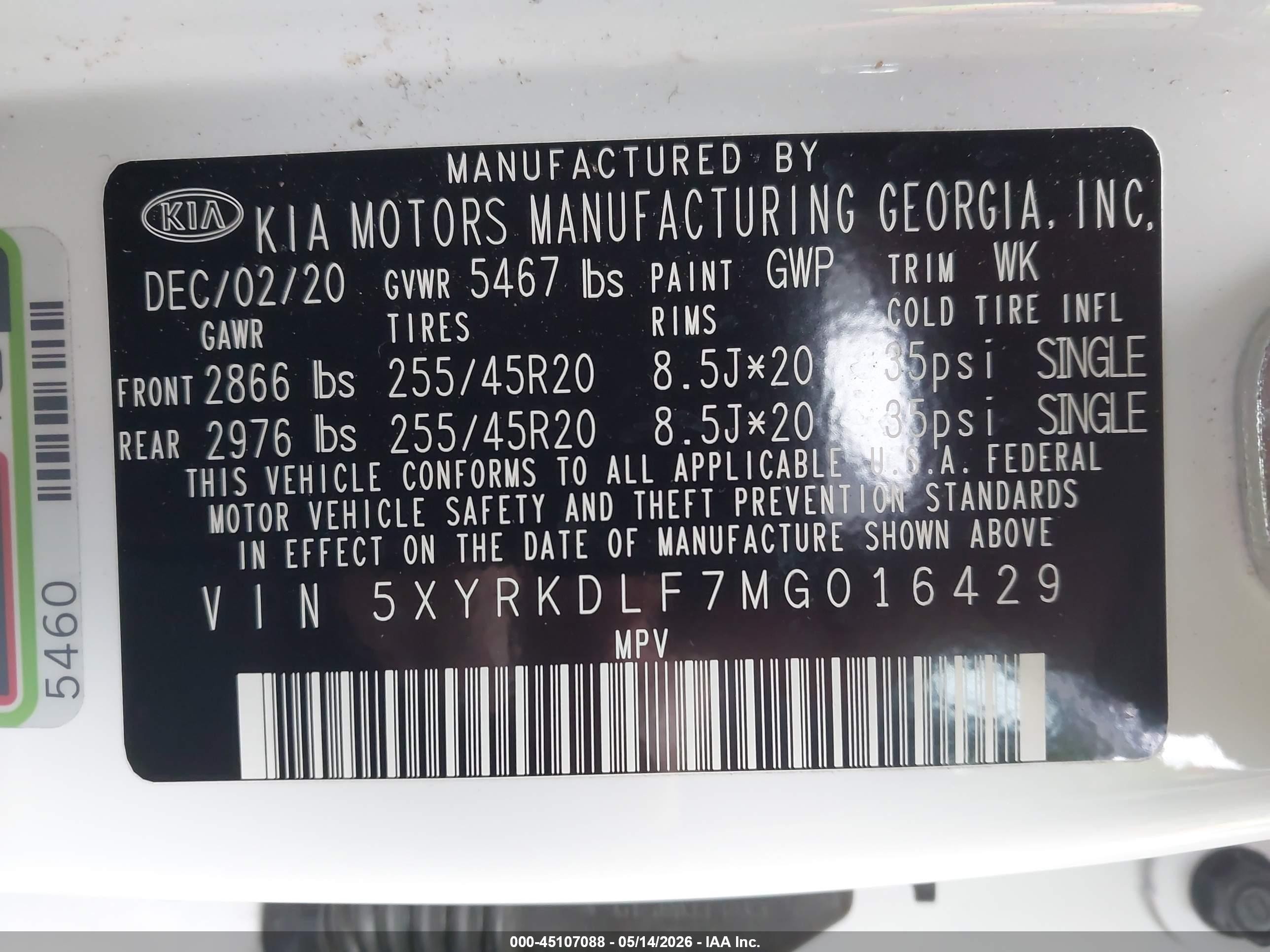 2021 Kia Sorento Sx White vin: 5XYRKDLF7MG016429