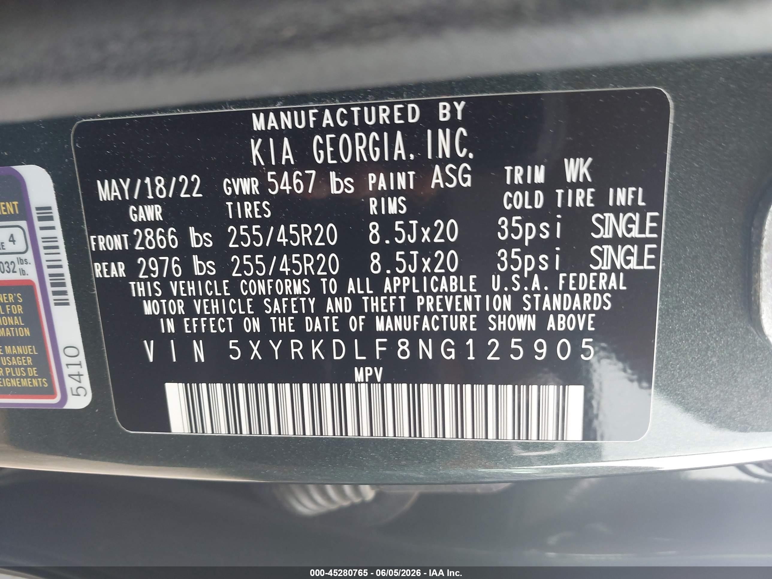 2022 Kia Sorento X-line Sx Prestige Black vin: 5XYRKDLF8NG125905