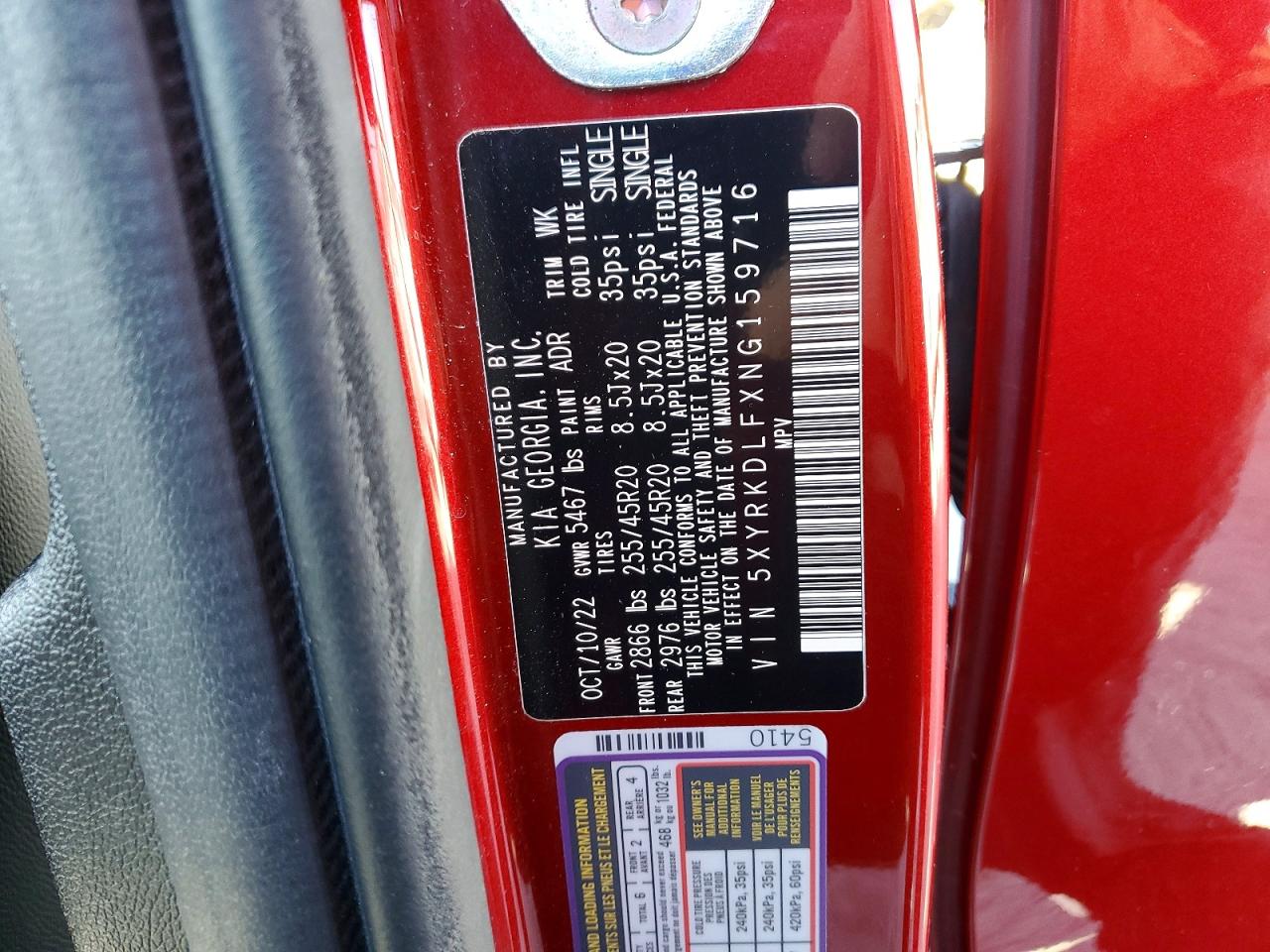 2022 Kia Sorento X-line Sx Prestige Red vin: 5XYRKDLFXNG159716