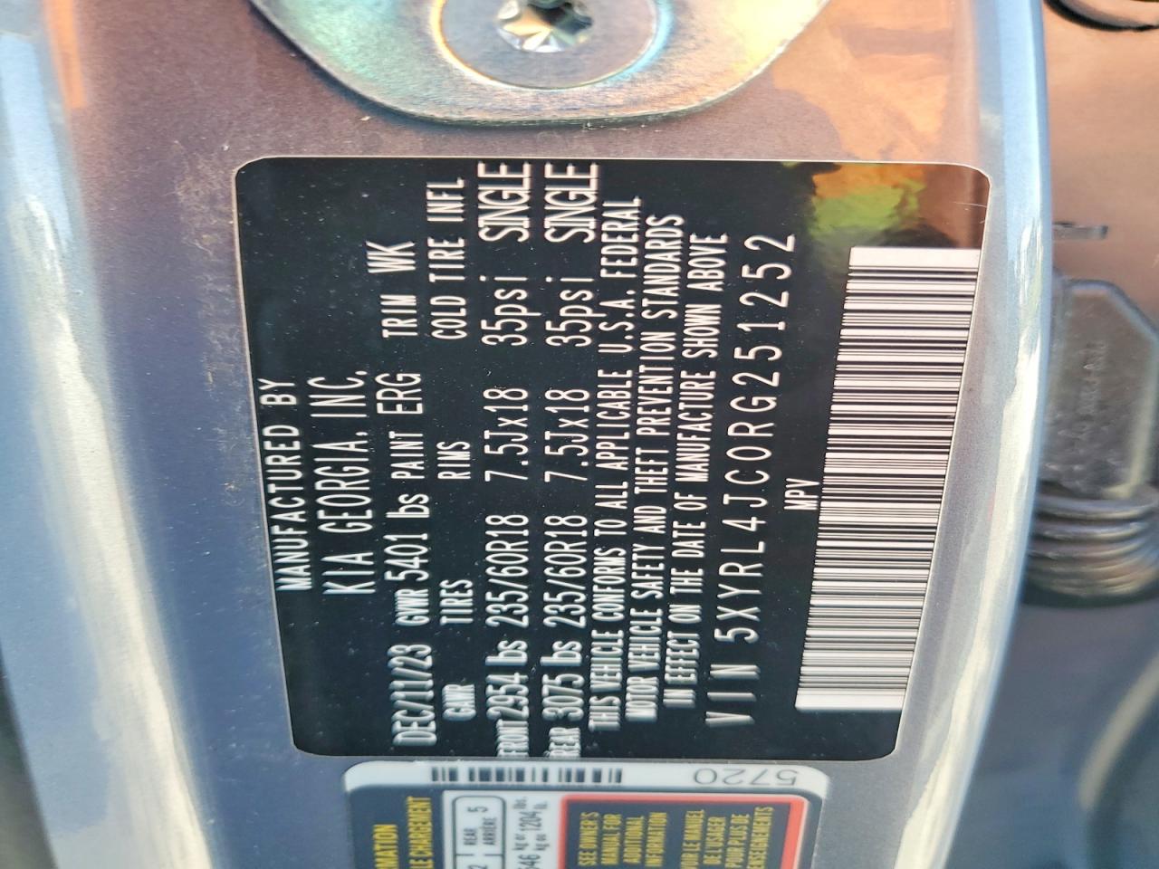 2024 Kia Sorento S Gray vin: 5XYRL4JC0RG251252