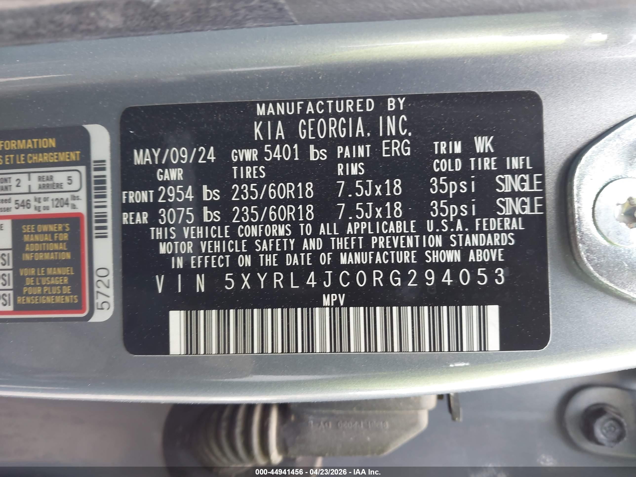 2024 Kia Sorento S Blue vin: 5XYRL4JC0RG294053