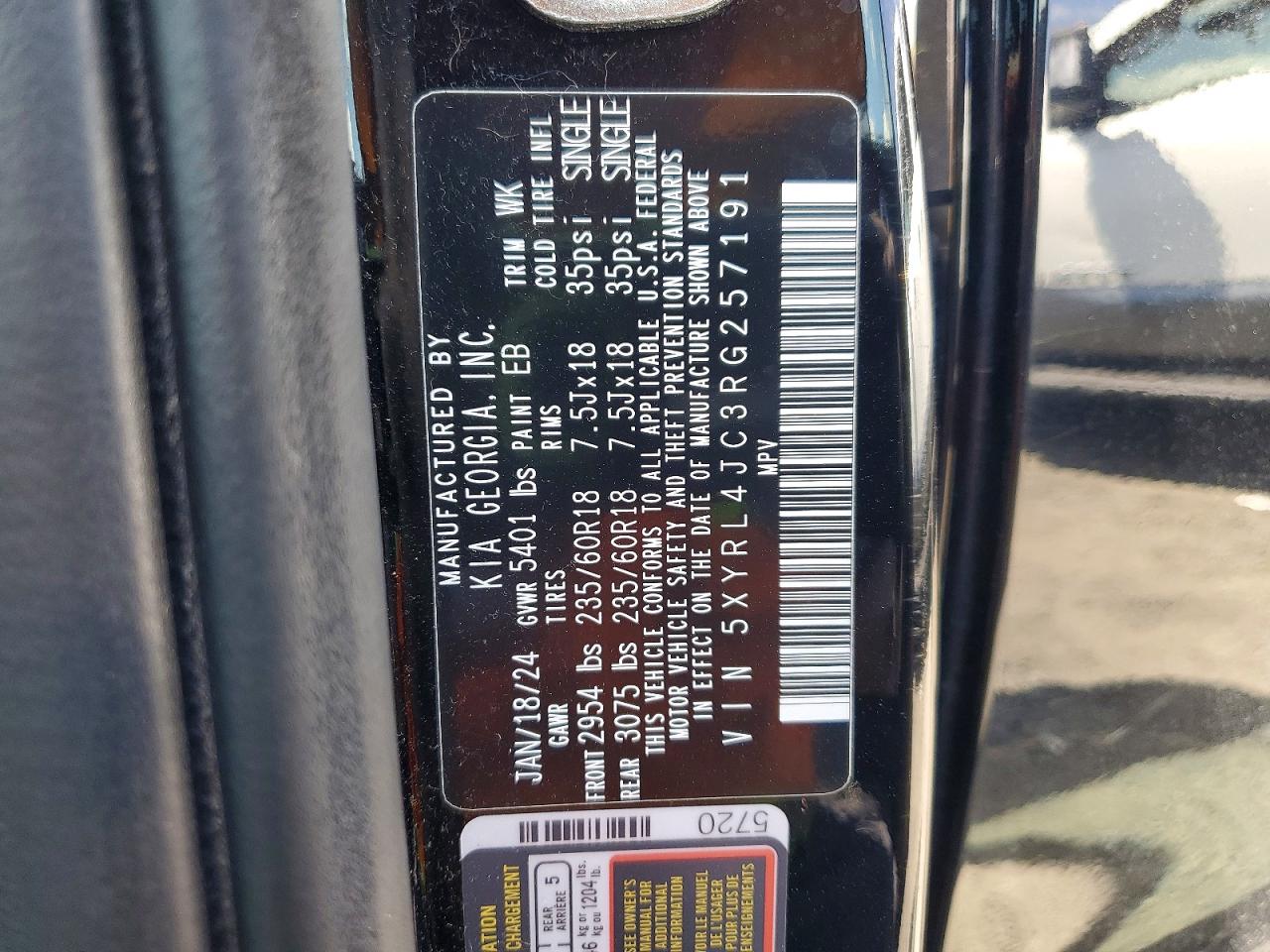 2024 Kia Sorento S Black vin: 5XYRL4JC3RG257191