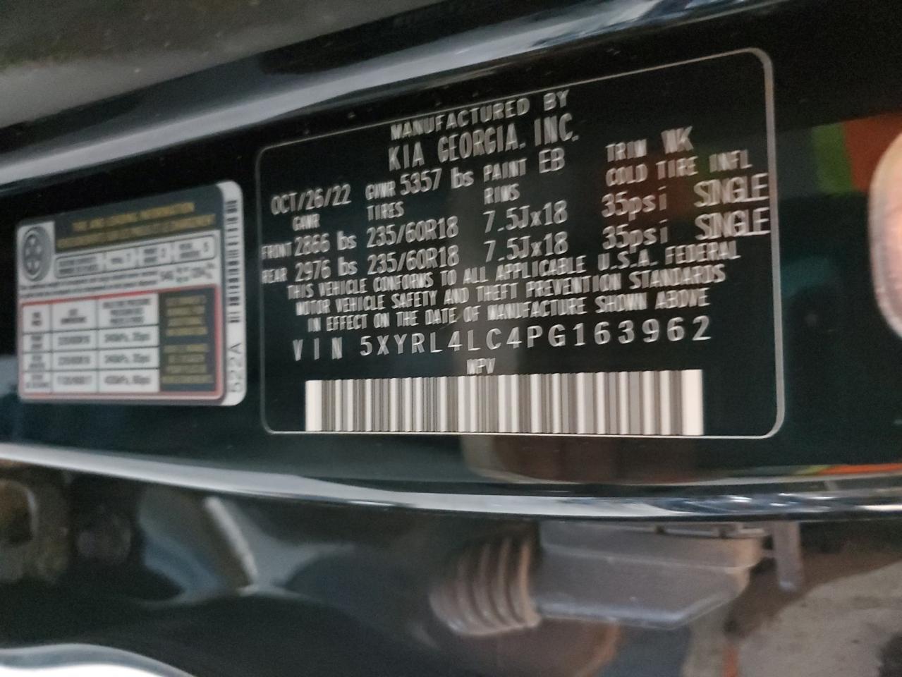 2023 Kia Sorento S Black vin: 5XYRL4LC4PG163962