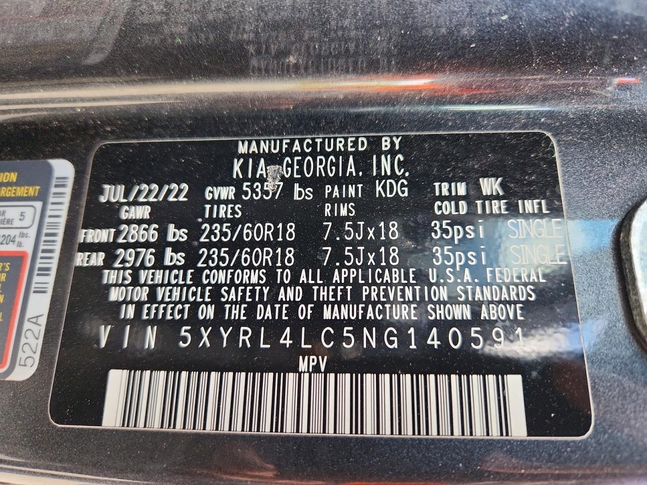 2022 Kia Sorento S Black vin: 5XYRL4LC5NG140591