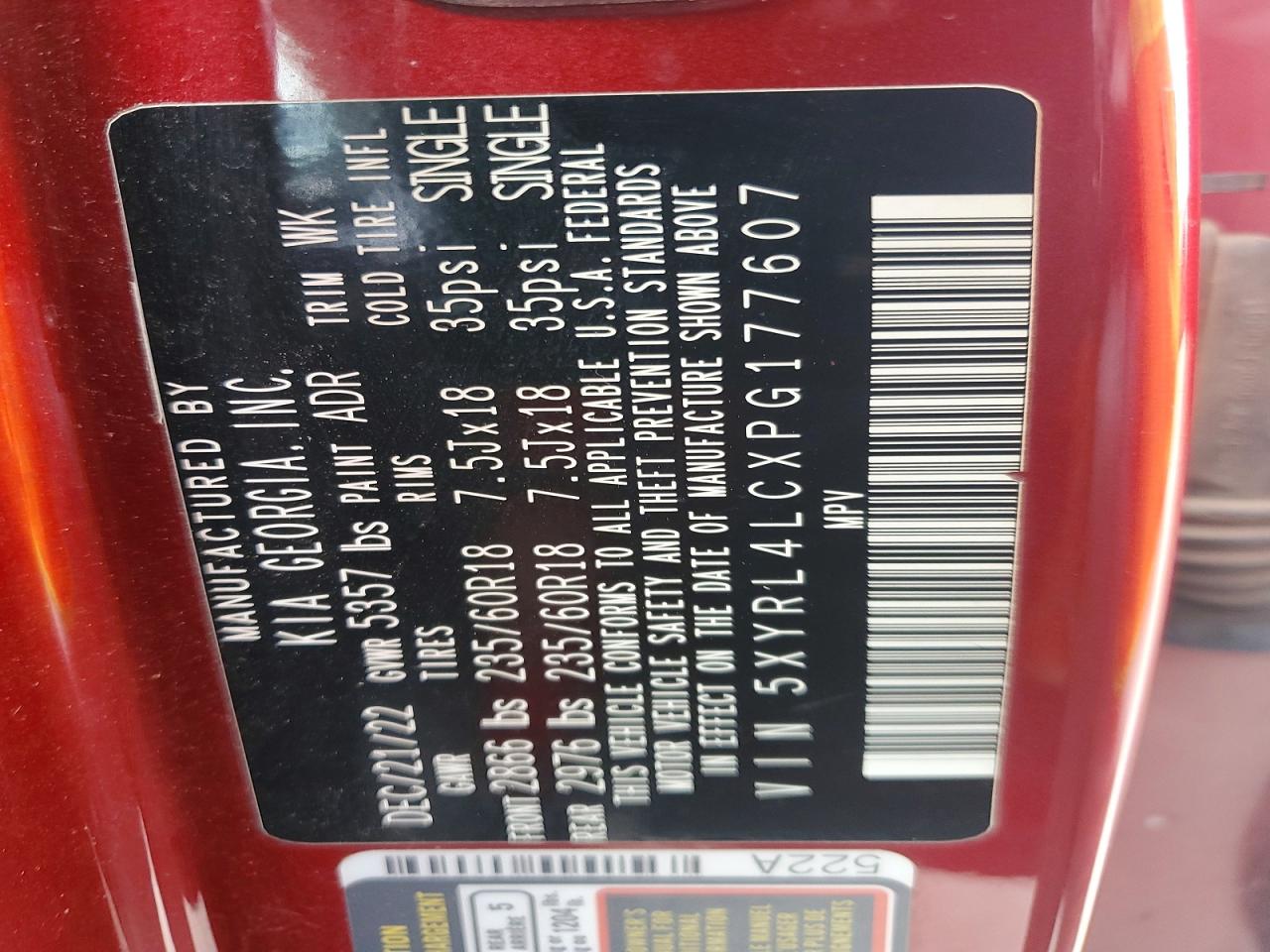 2023 Kia Sorento S Red vin: 5XYRL4LCXPG177607