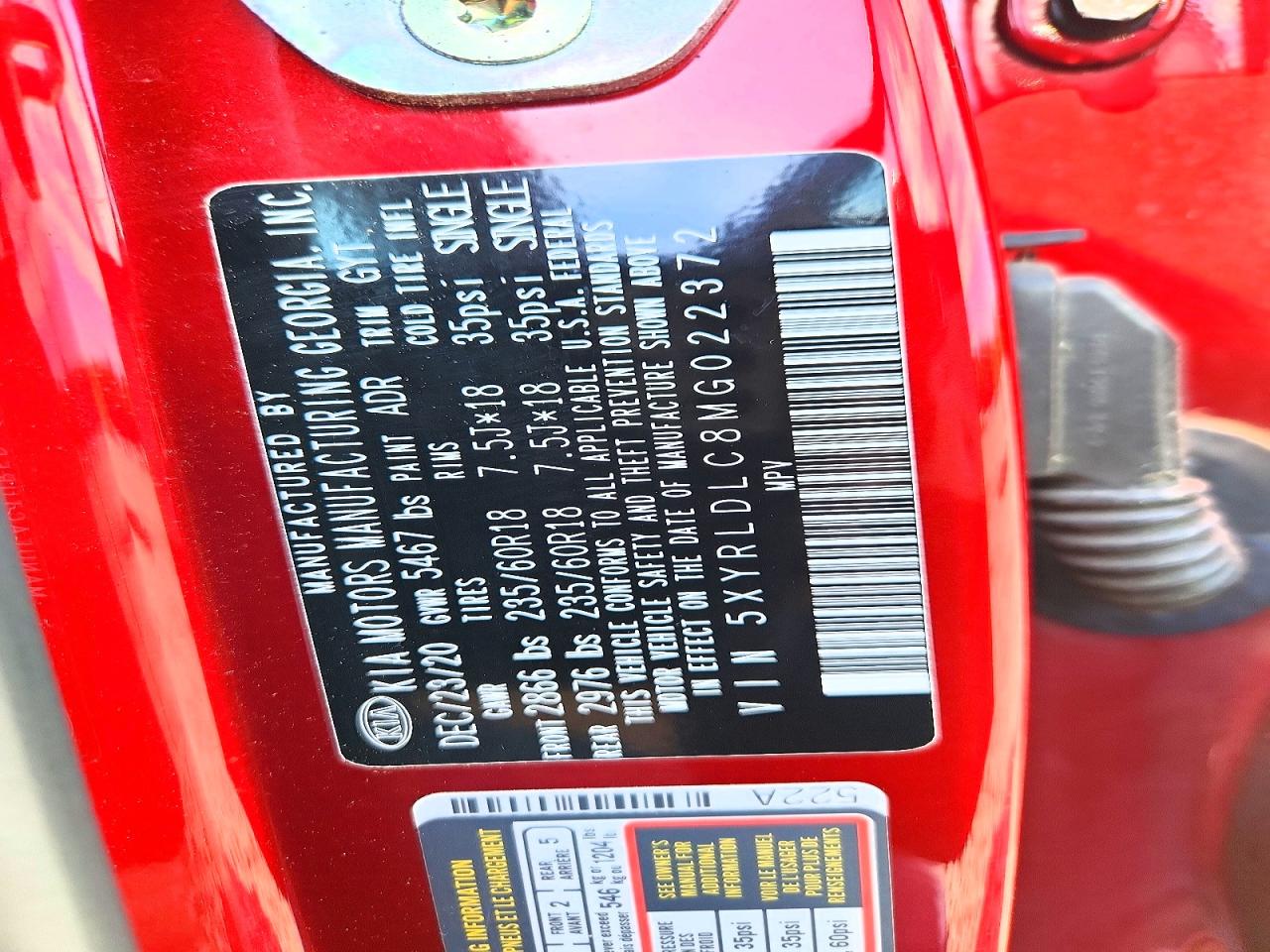 2021 Kia Sorento S Red vin: 5XYRLDLC8MG022372