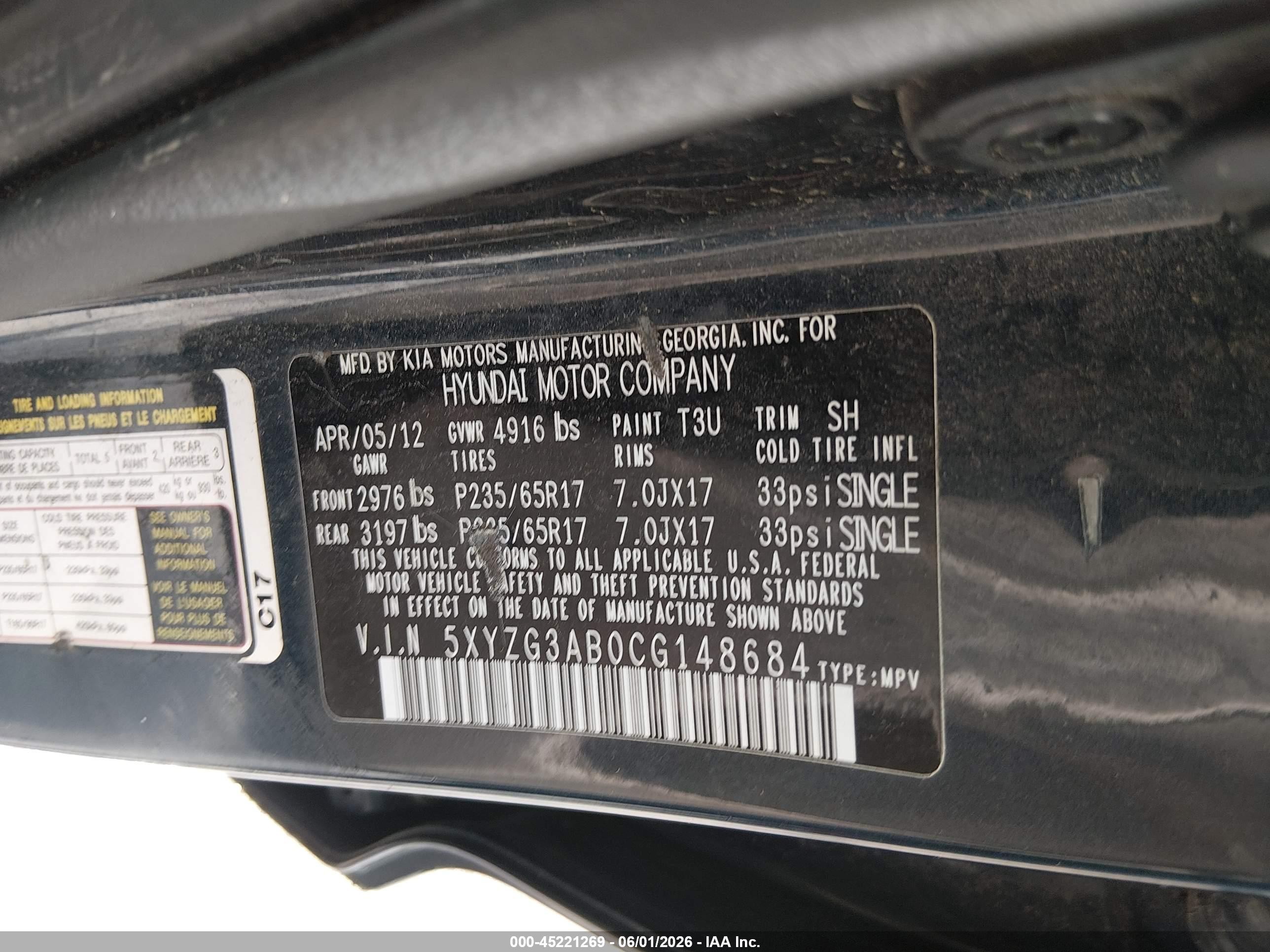 2012 Hyundai Santa Fe Gls Blue vin: 5XYZG3AB0CG148684