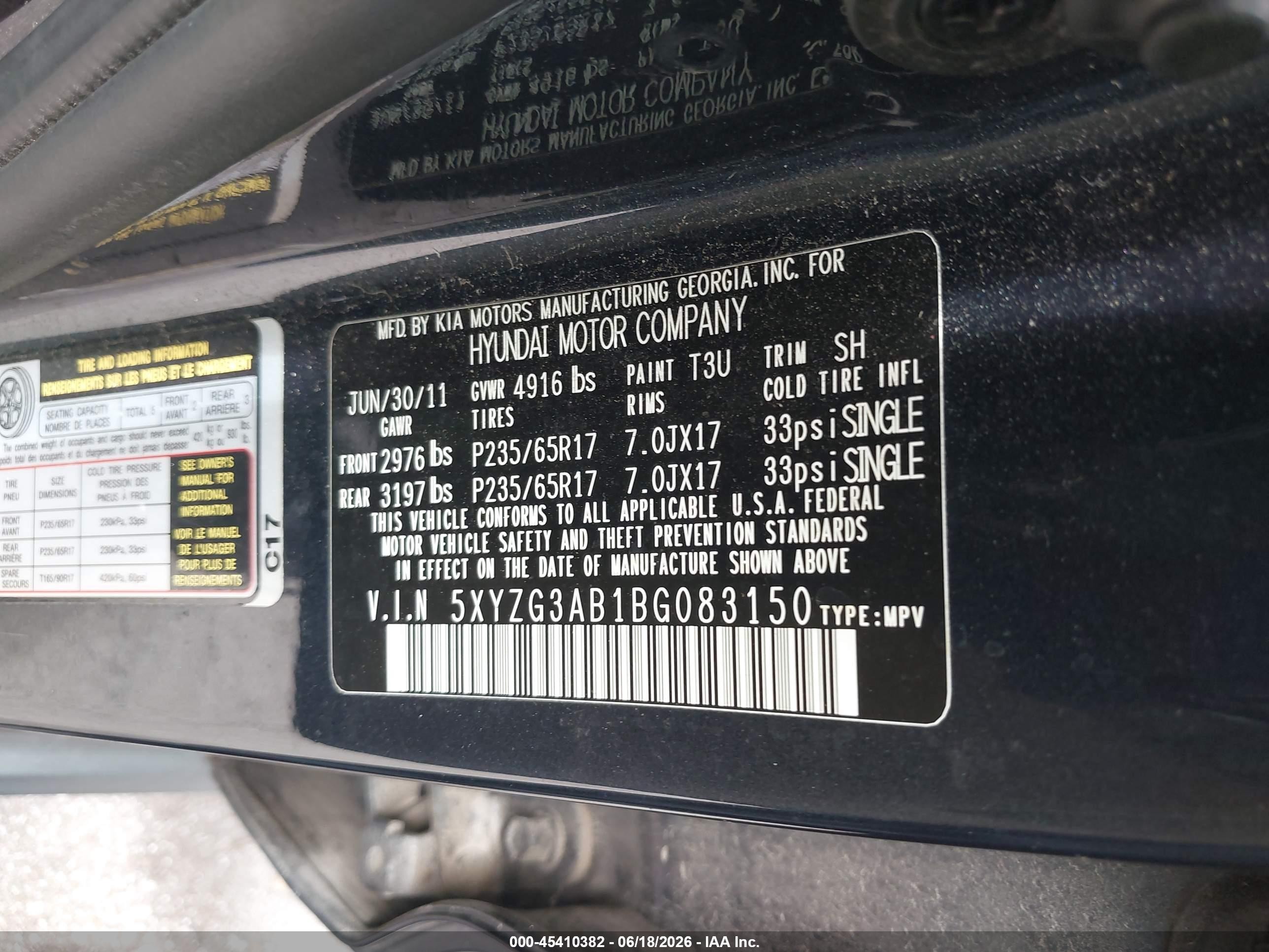 2011 Hyundai Santa Fe Gls Blue vin: 5XYZG3AB1BG083150