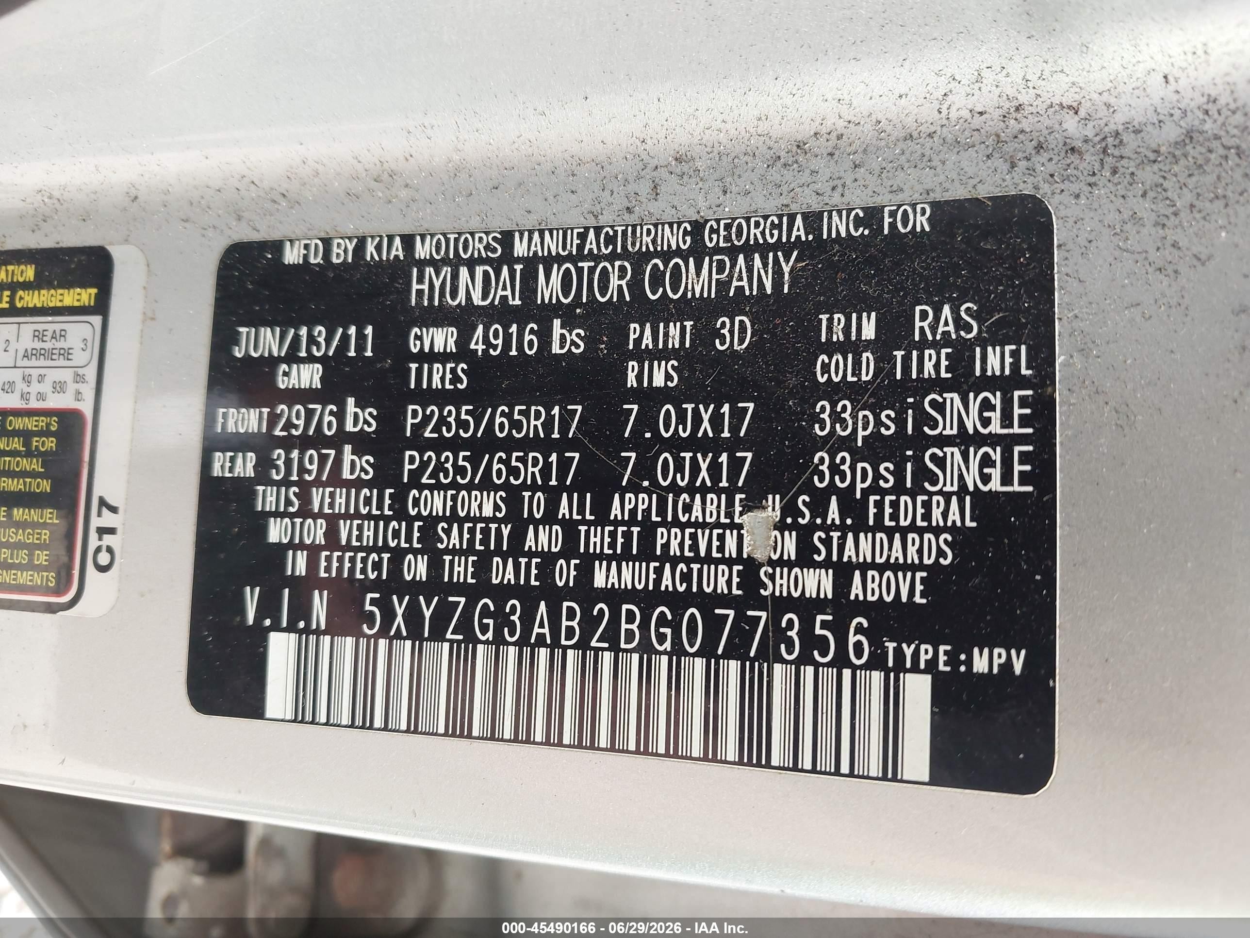 2011 Hyundai Santa Fe Gls Silver vin: 5XYZG3AB2BG077356