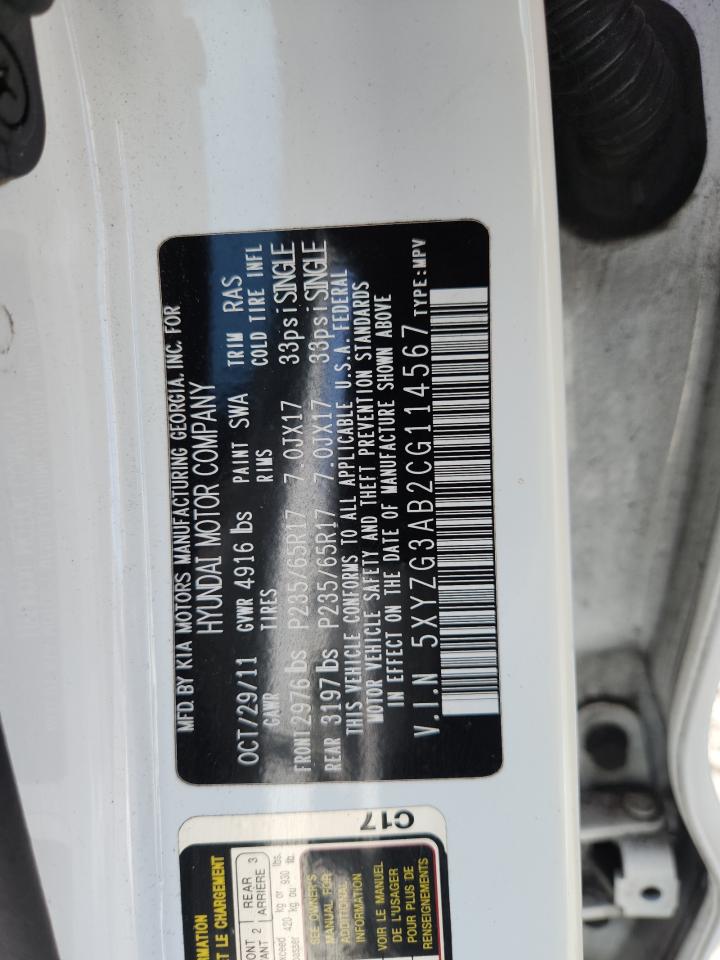 2012 Hyundai Santa Fe Gls White vin: 5XYZG3AB2CG114567