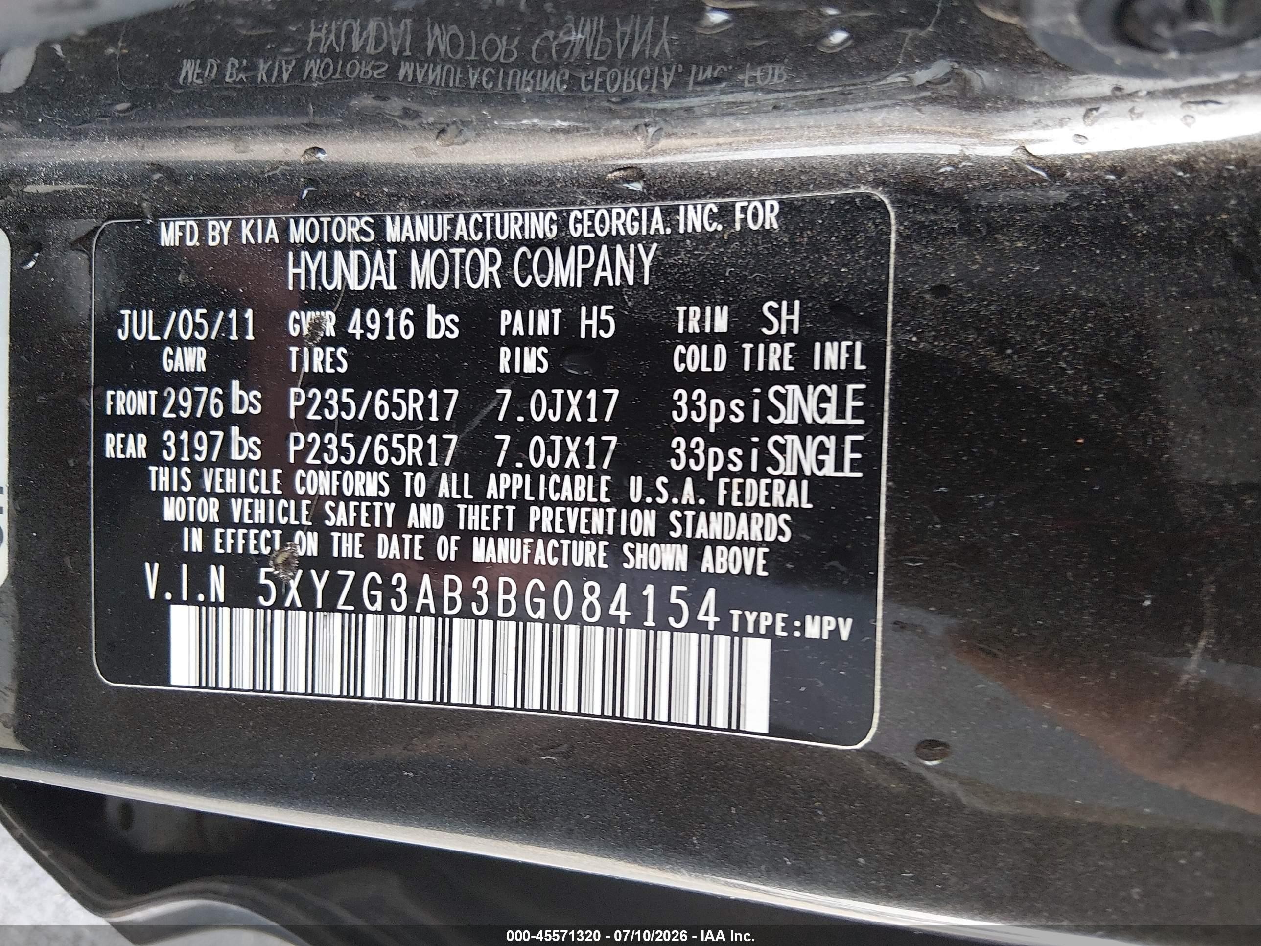 2011 Hyundai Santa Fe Gls Black vin: 5XYZG3AB3BG084154