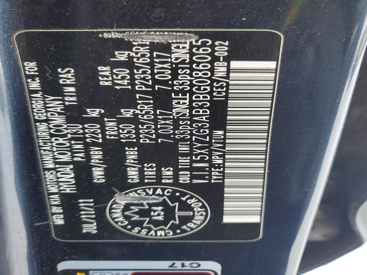 2011 Hyundai Santa Fe Gls Blue vin: 5XYZG3AB3BG086065