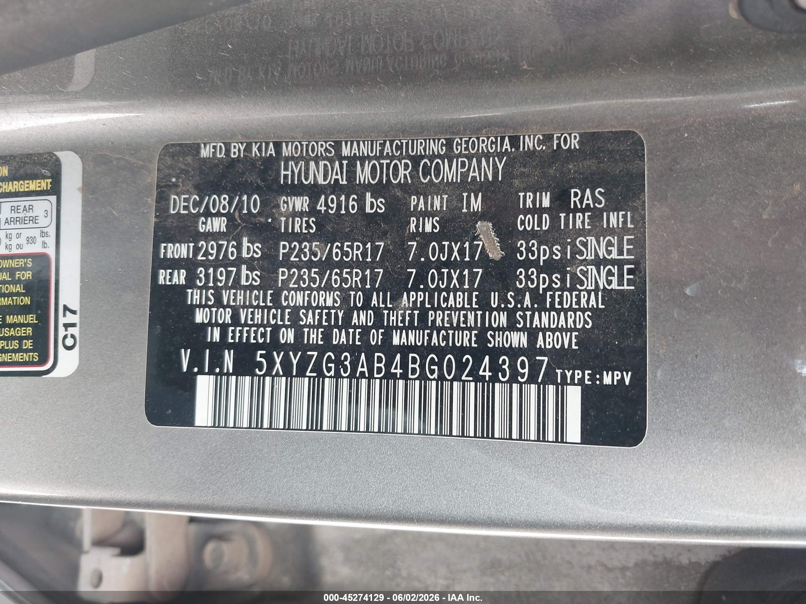 2011 Hyundai Santa Fe Gls Gray vin: 5XYZG3AB4BG024397