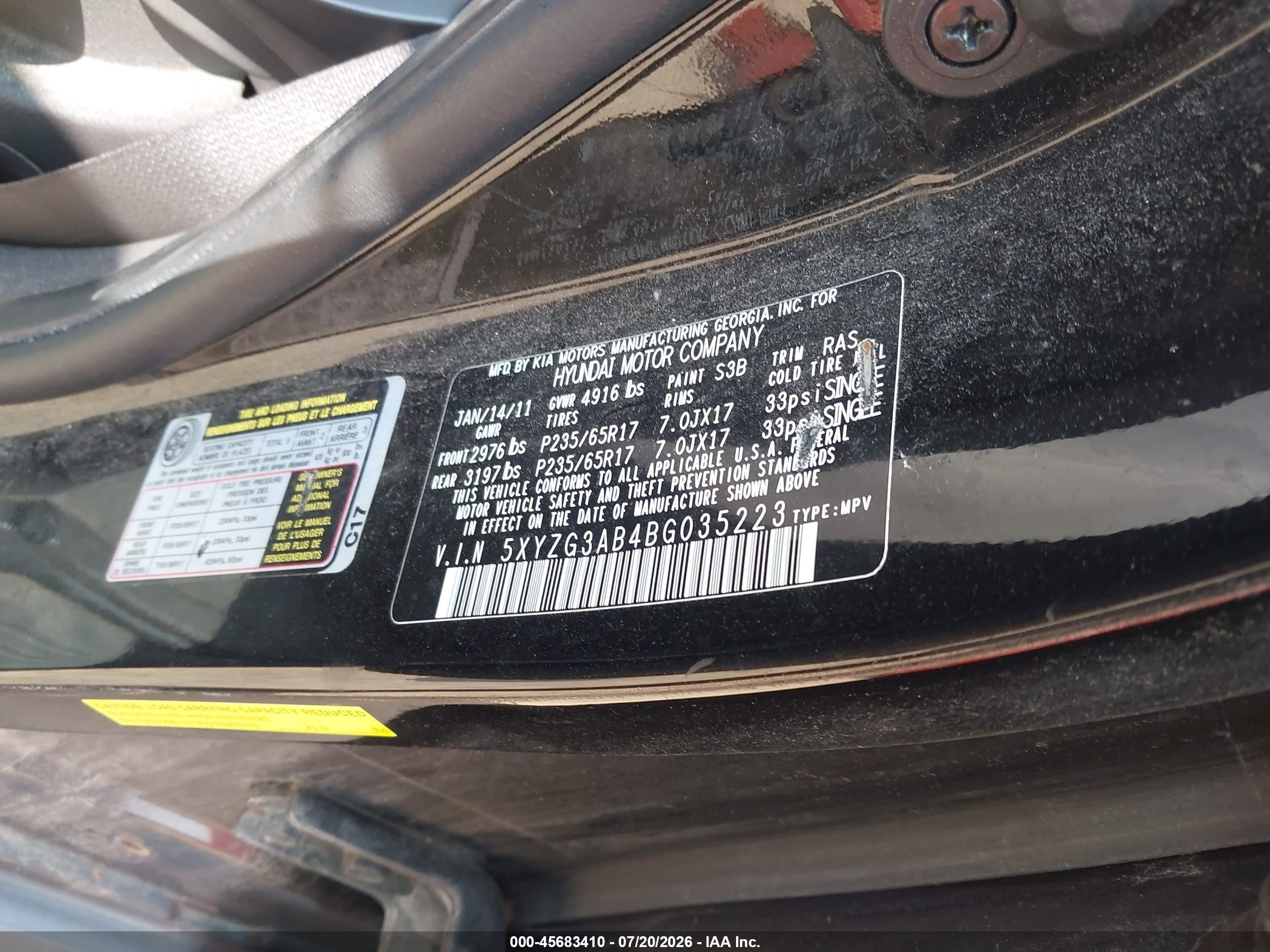 2011 Hyundai Santa Fe Gls Black vin: 5XYZG3AB4BG035223