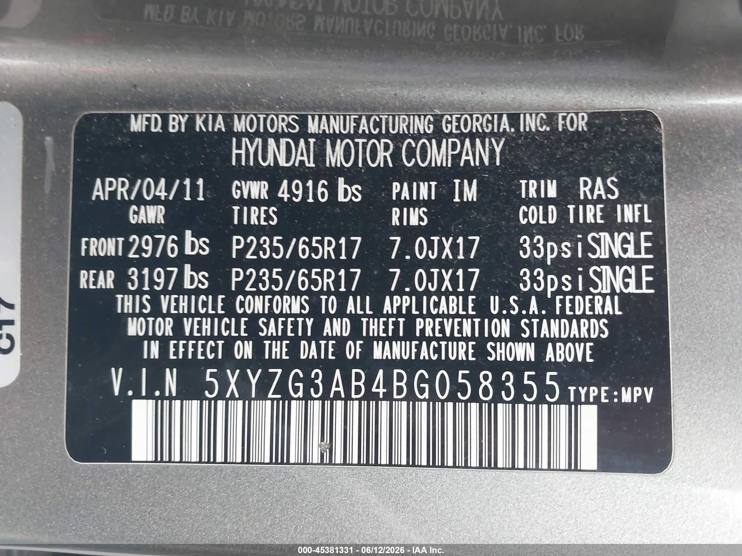 2011 Hyundai Santa Fe Gls Gray vin: 5XYZG3AB4BG058355