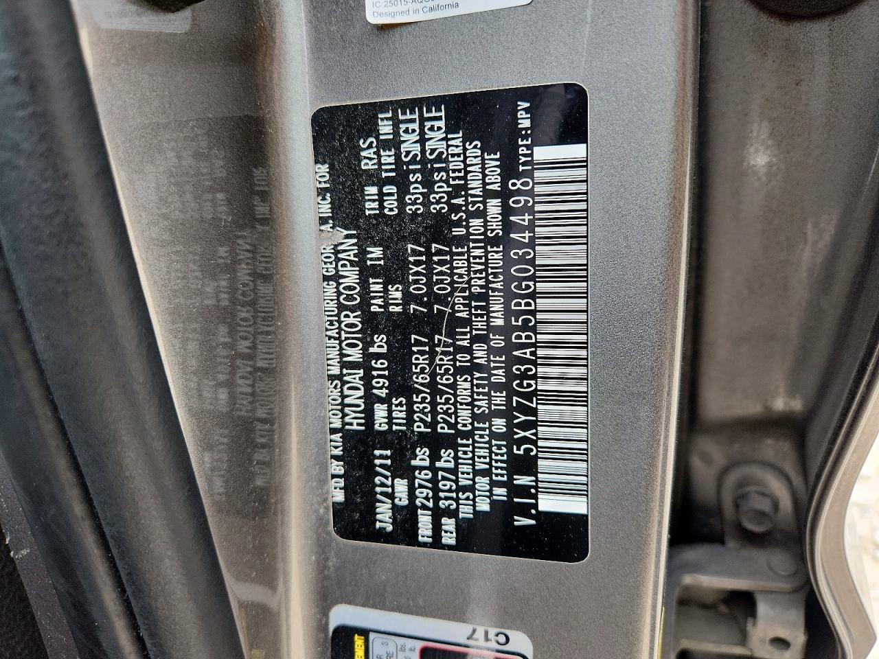 2011 Hyundai Santa Fe Gls Charcoal vin: 5XYZG3AB5BG034498