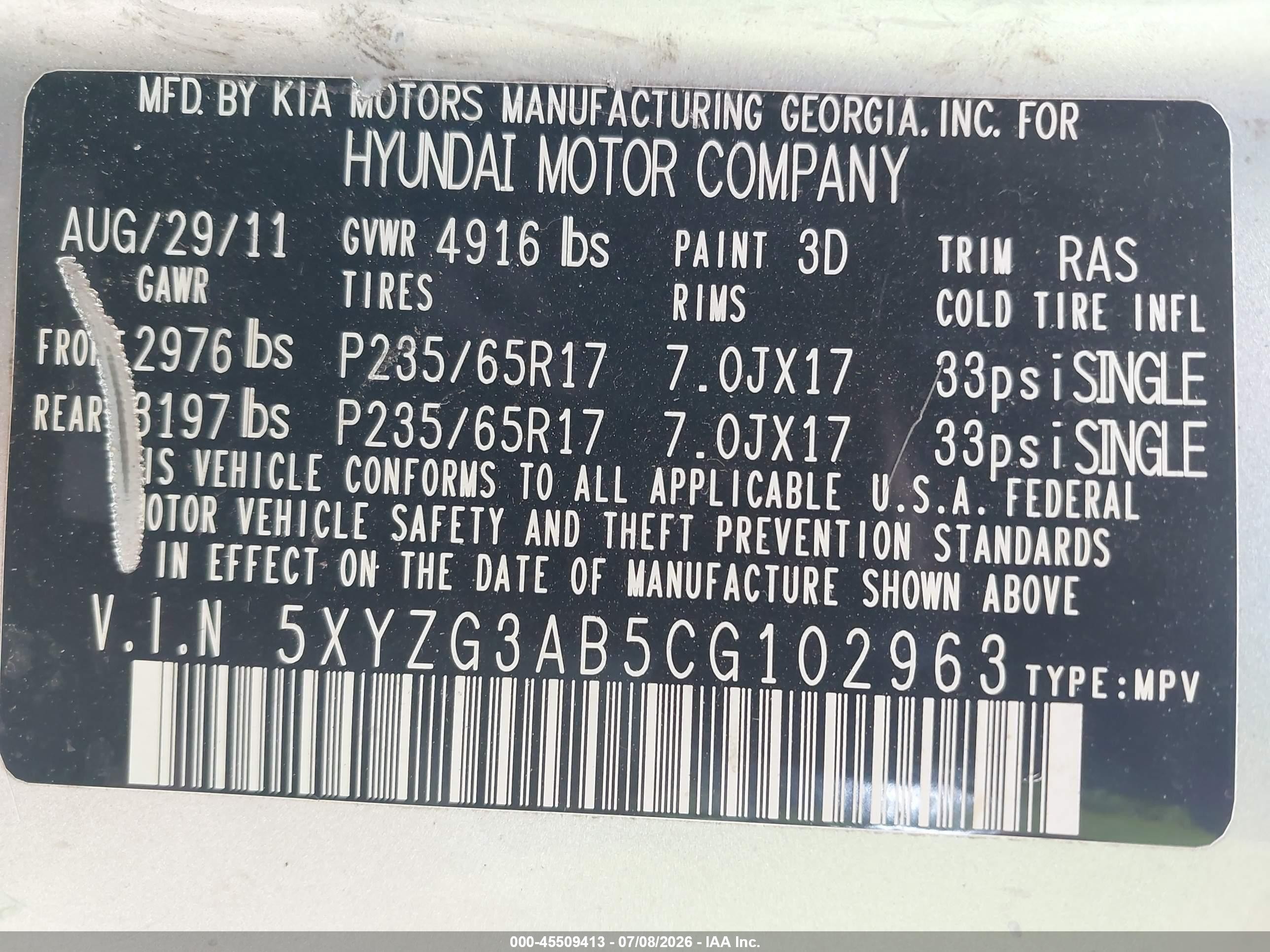 2012 Hyundai Santa Fe Gls Silver vin: 5XYZG3AB5CG102963