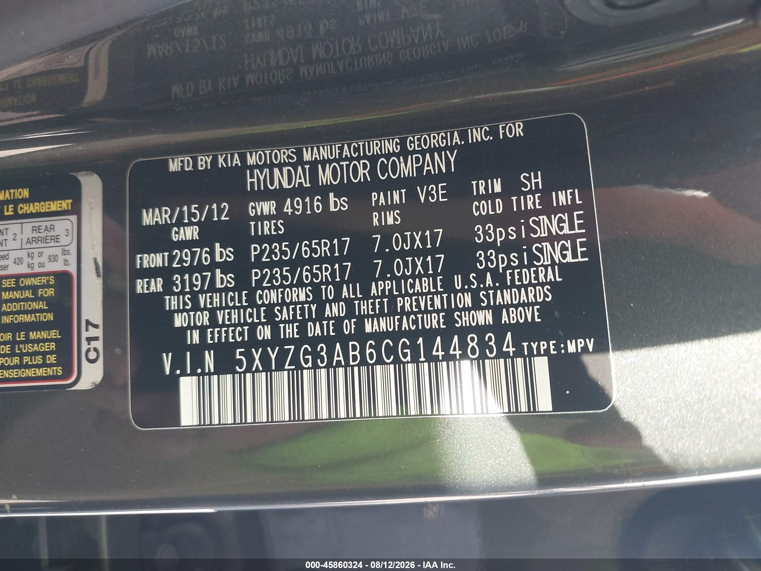 2012 Hyundai Santa Fe Gls Gray vin: 5XYZG3AB6CG144834