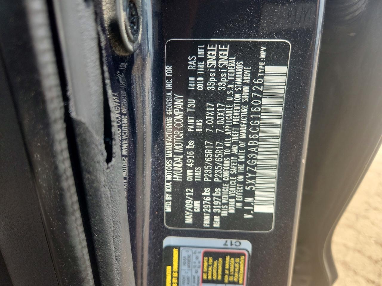 2012 Hyundai Santa Fe Gls Blue vin: 5XYZG3AB6CG160726