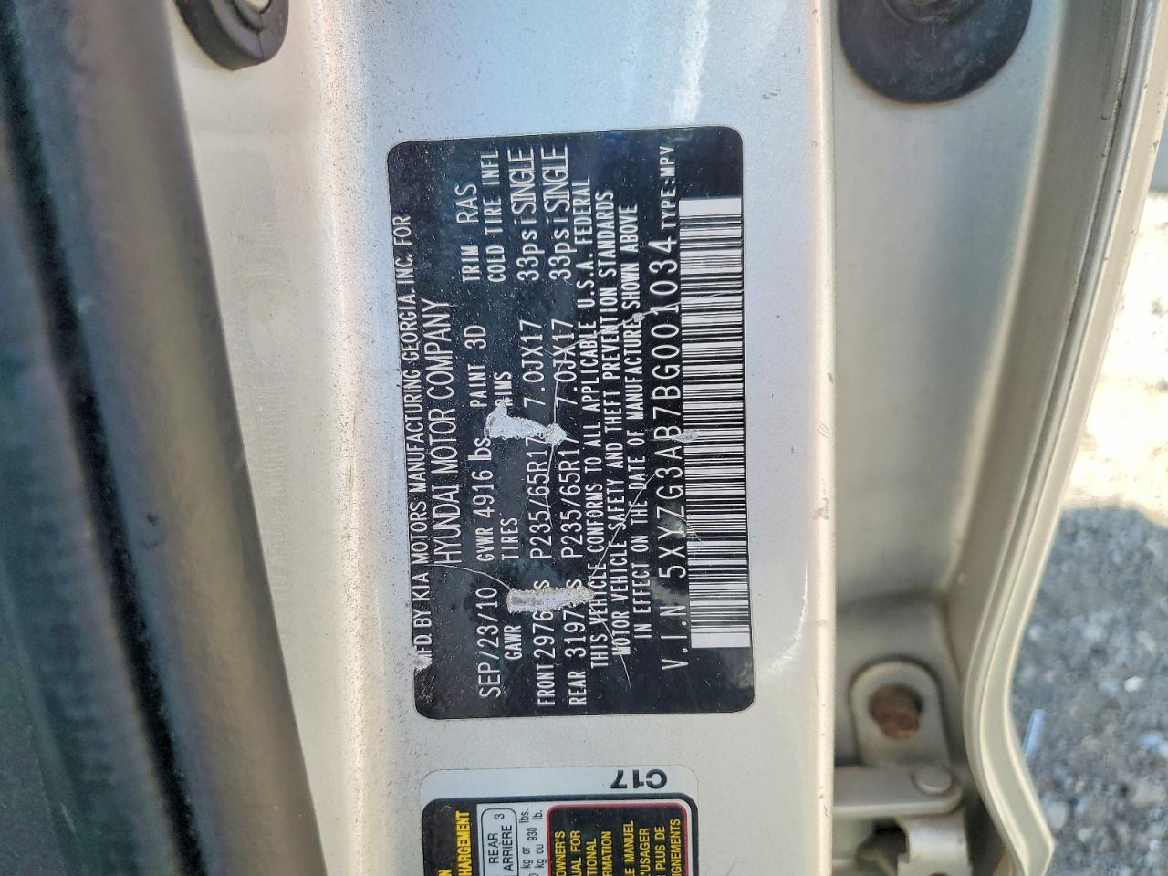 2011 Hyundai Santa Fe Gls Silver vin: 5XYZG3AB7BG001034