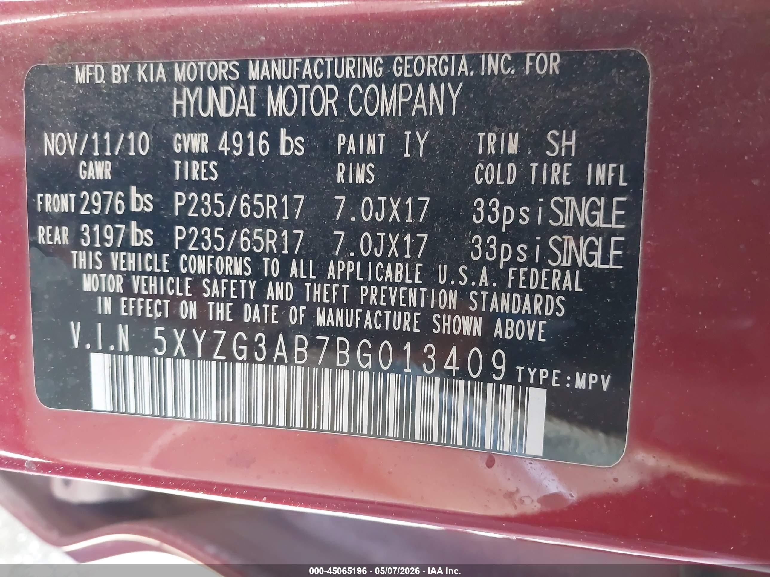 2011 Hyundai Santa Fe Gls Red vin: 5XYZG3AB7BG013409