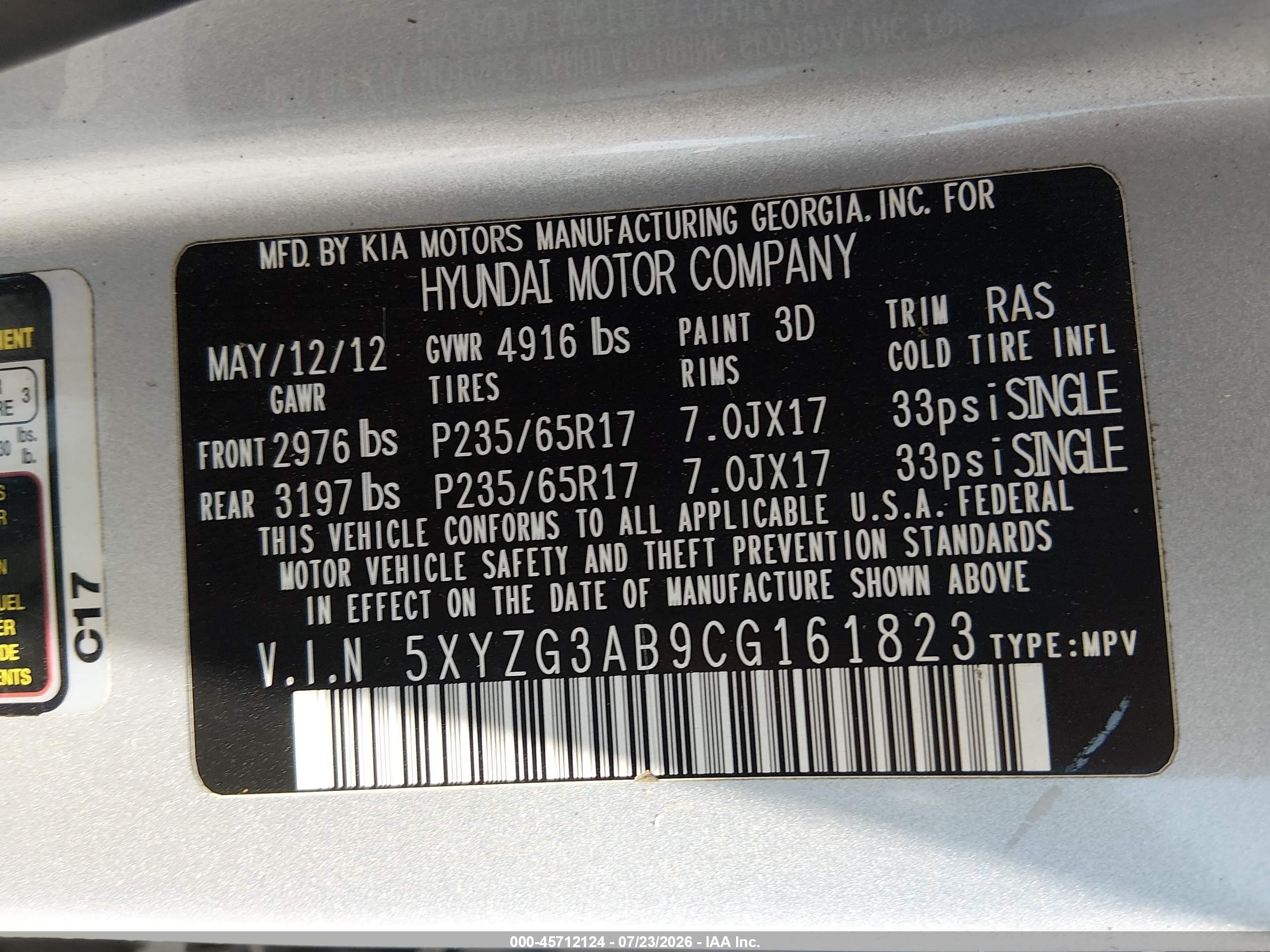 2012 Hyundai Santa Fe Gls Silver vin: 5XYZG3AB9CG161823