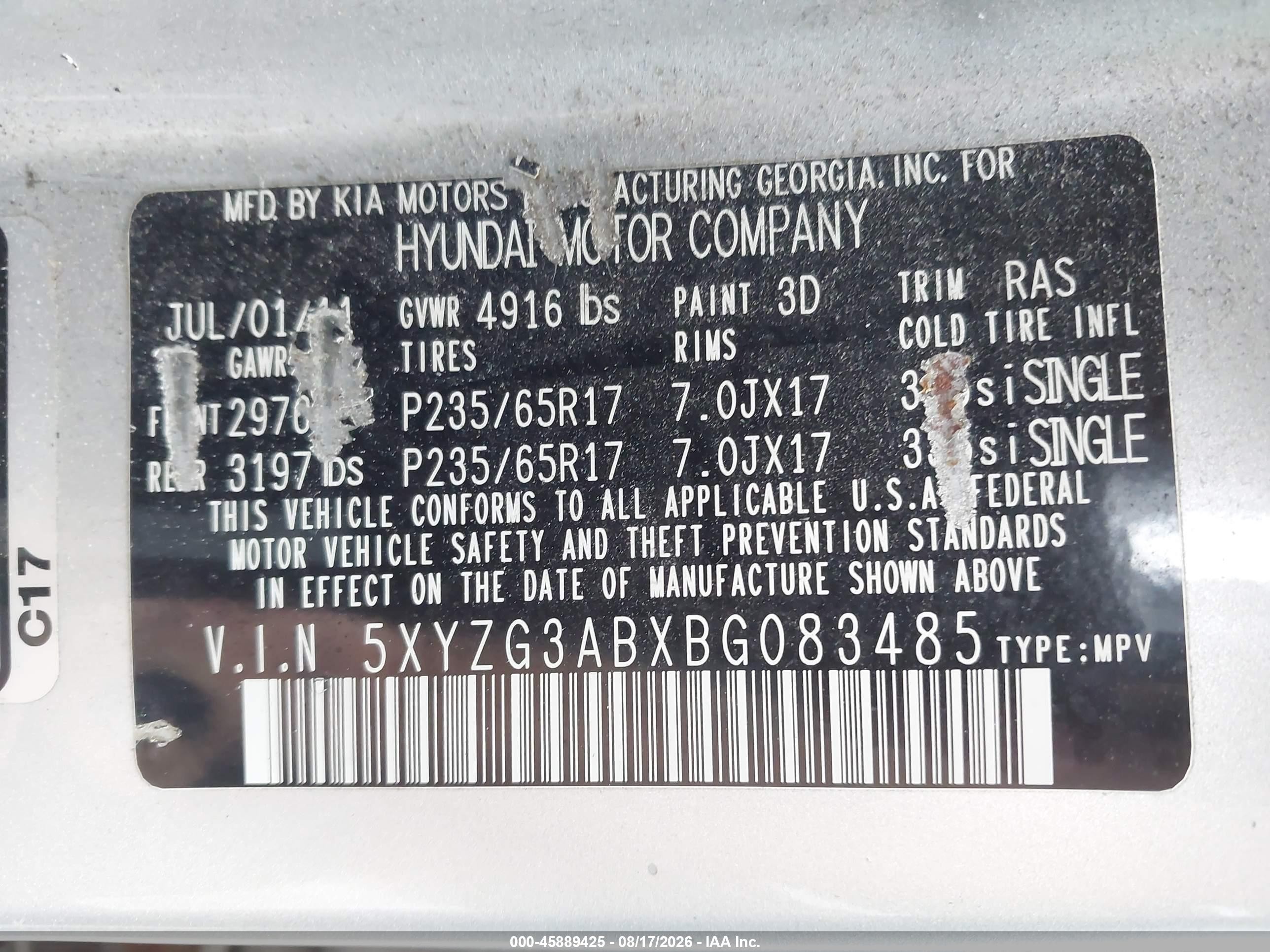 2011 Hyundai Santa Fe Gls Silver vin: 5XYZG3ABXBG083485