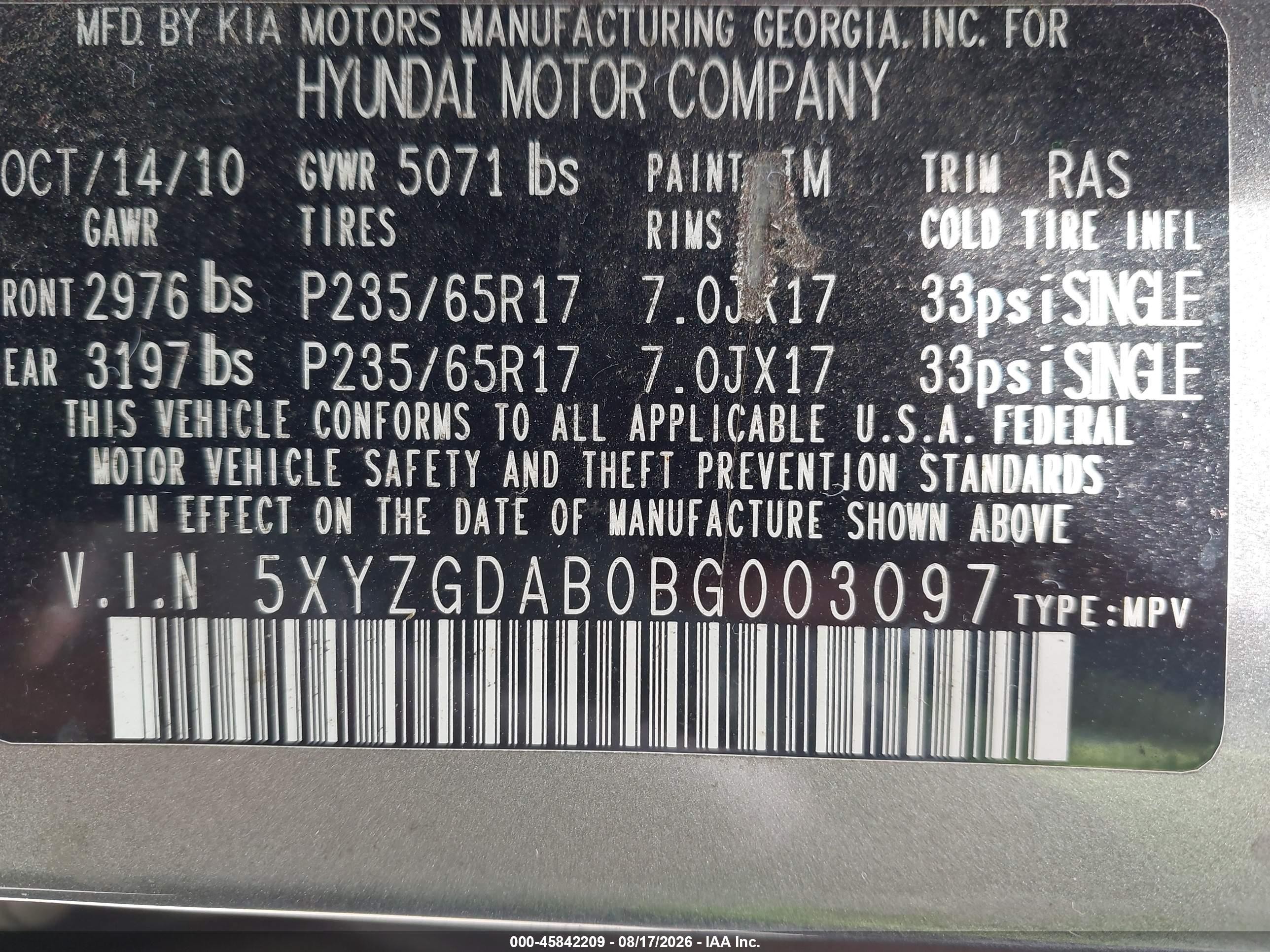 2011 Hyundai Santa Fe Gls Gray vin: 5XYZGDAB0BG003097