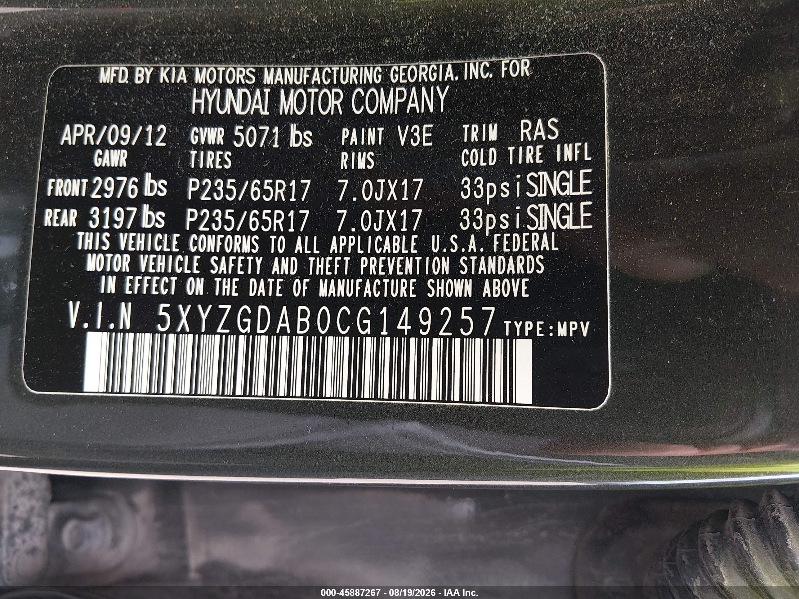2012 Hyundai Santa Fe Gls Gray vin: 5XYZGDAB0CG149257