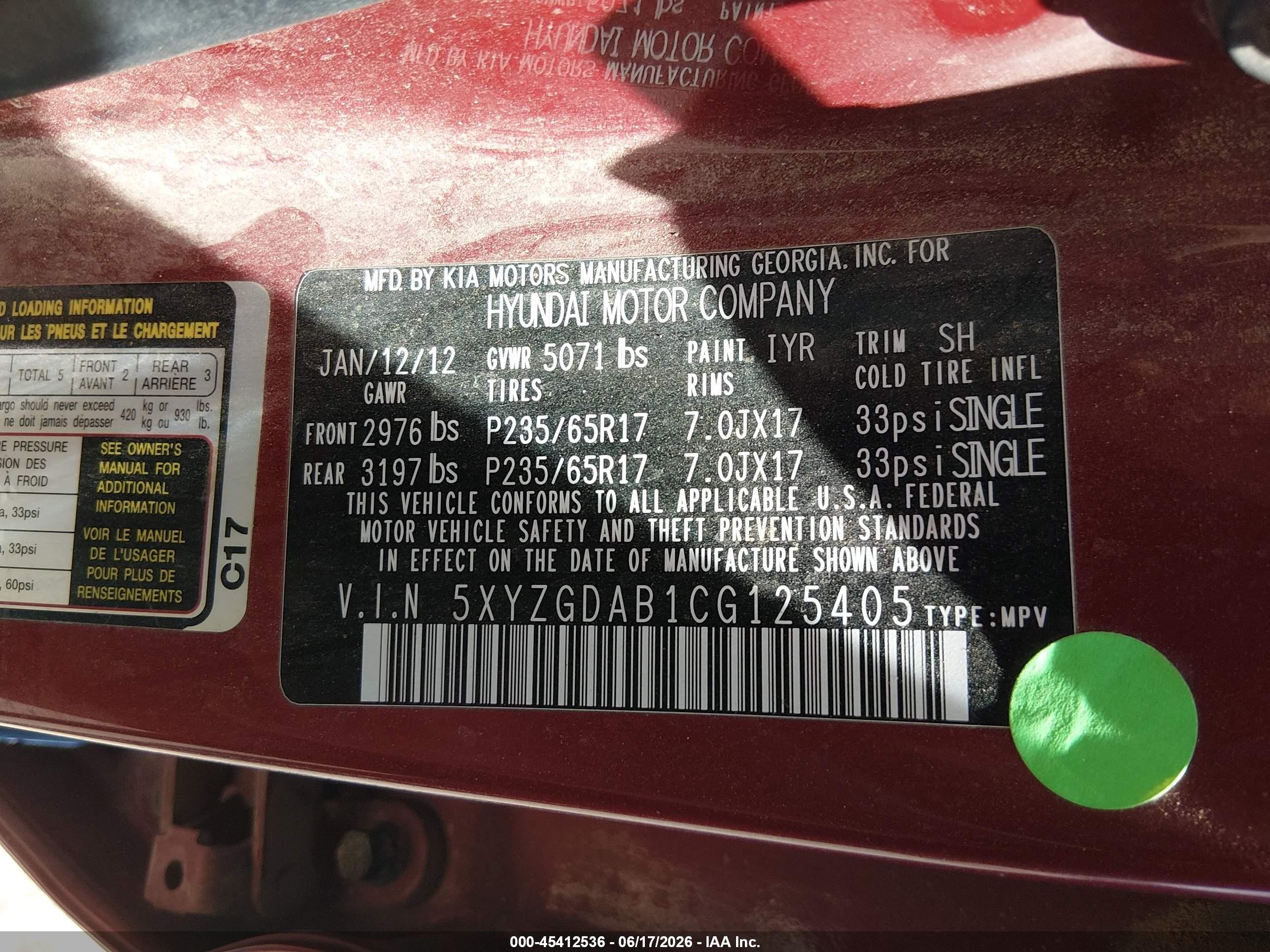 2012 Hyundai Santa Fe Gls Red vin: 5XYZGDAB1CG125405