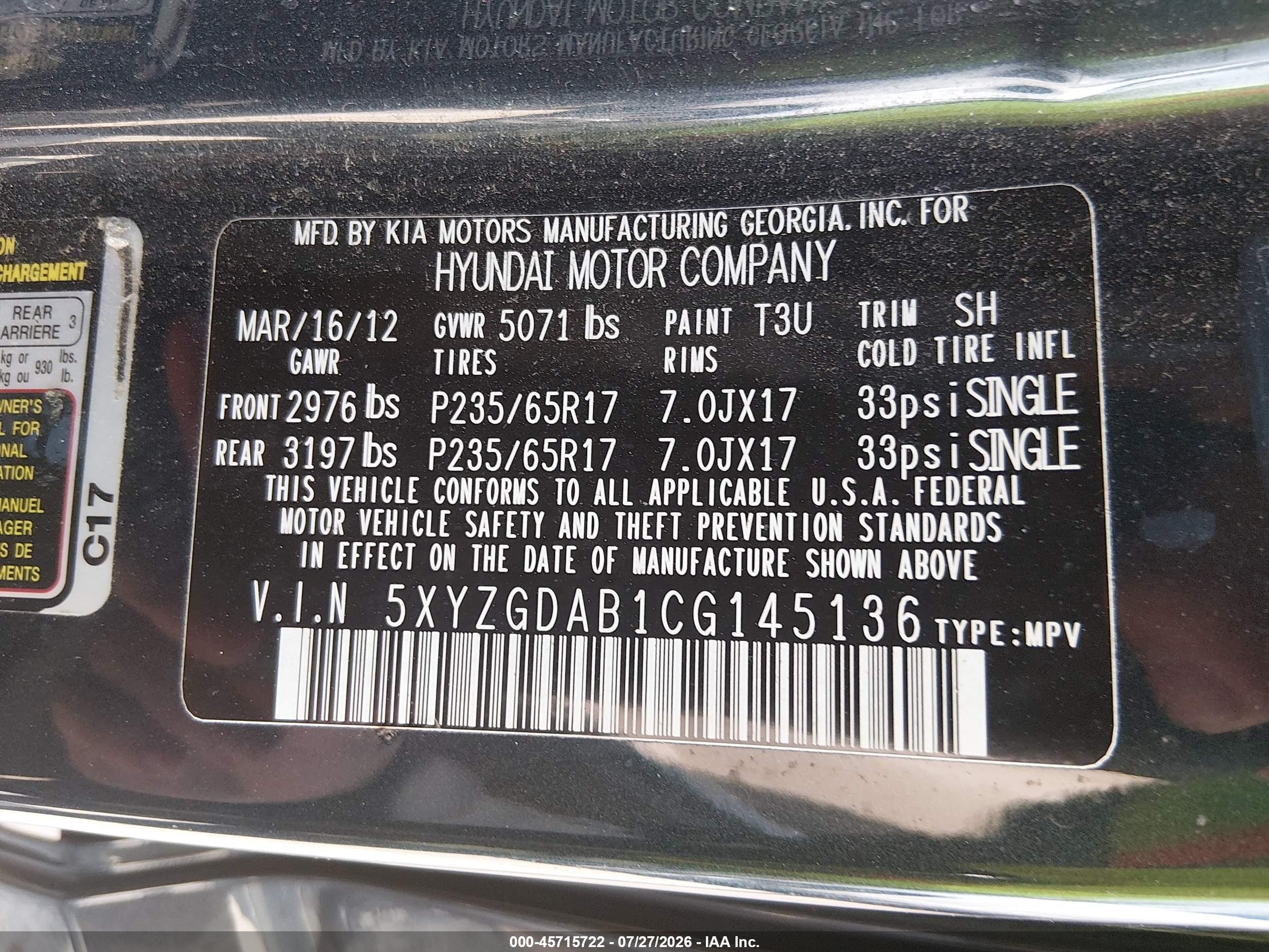 2012 Hyundai Santa Fe Gls Dark Blue vin: 5XYZGDAB1CG145136