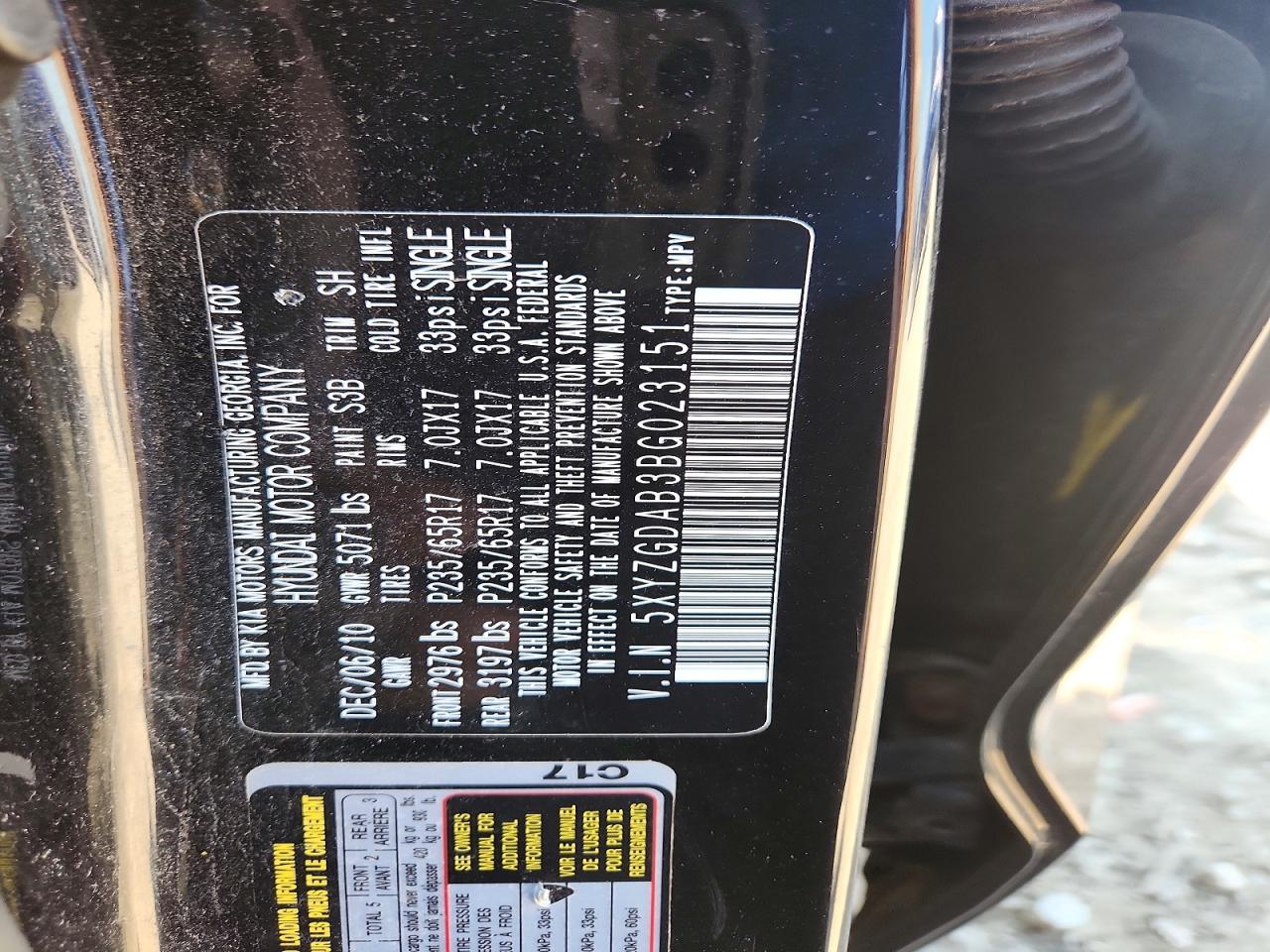 2011 Hyundai Santa Fe Gls Черный vin: 5XYZGDAB3BG023151