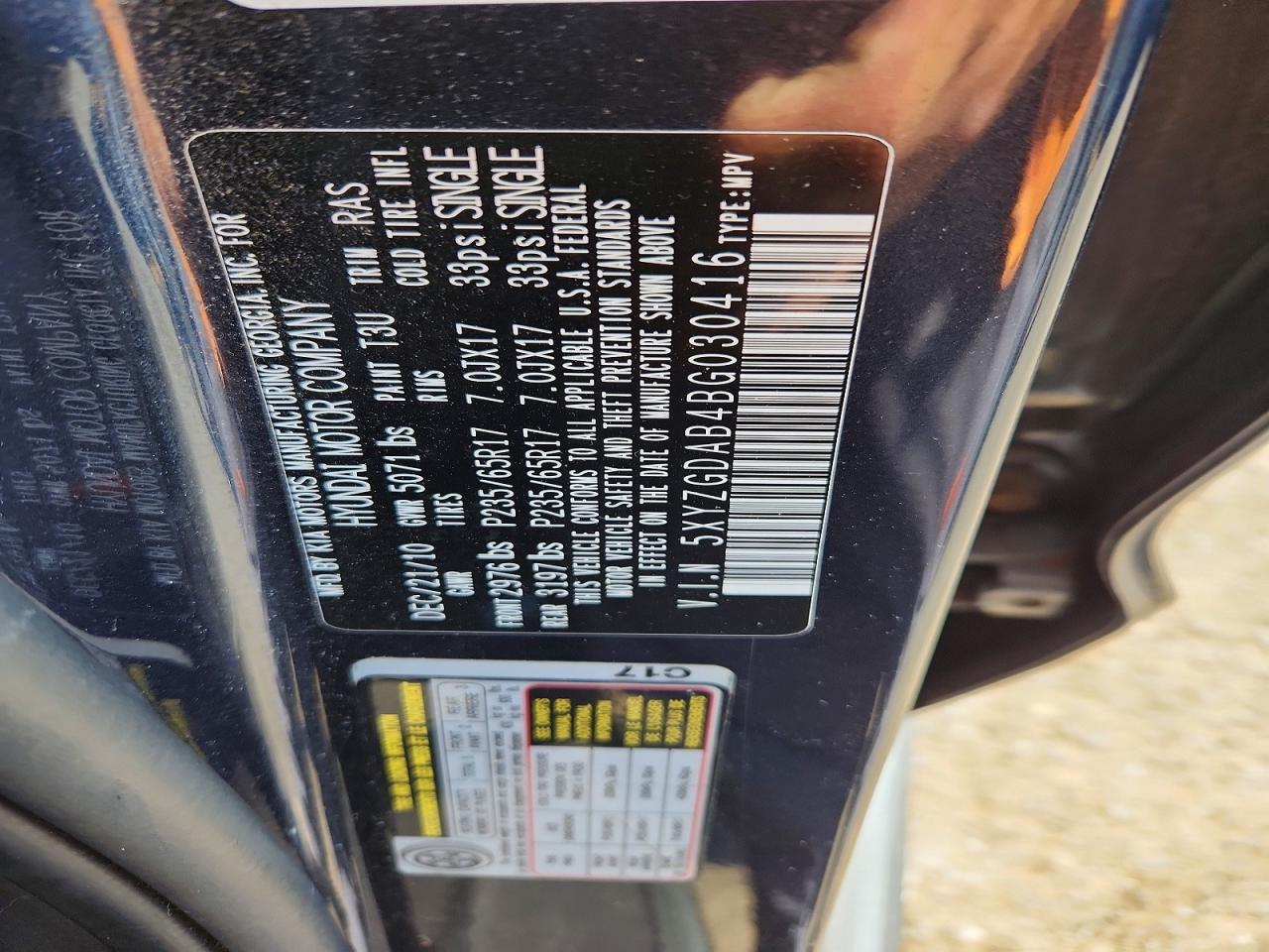 2011 Hyundai Santa Fe Gls Black vin: 5XYZGDAB4BG030416