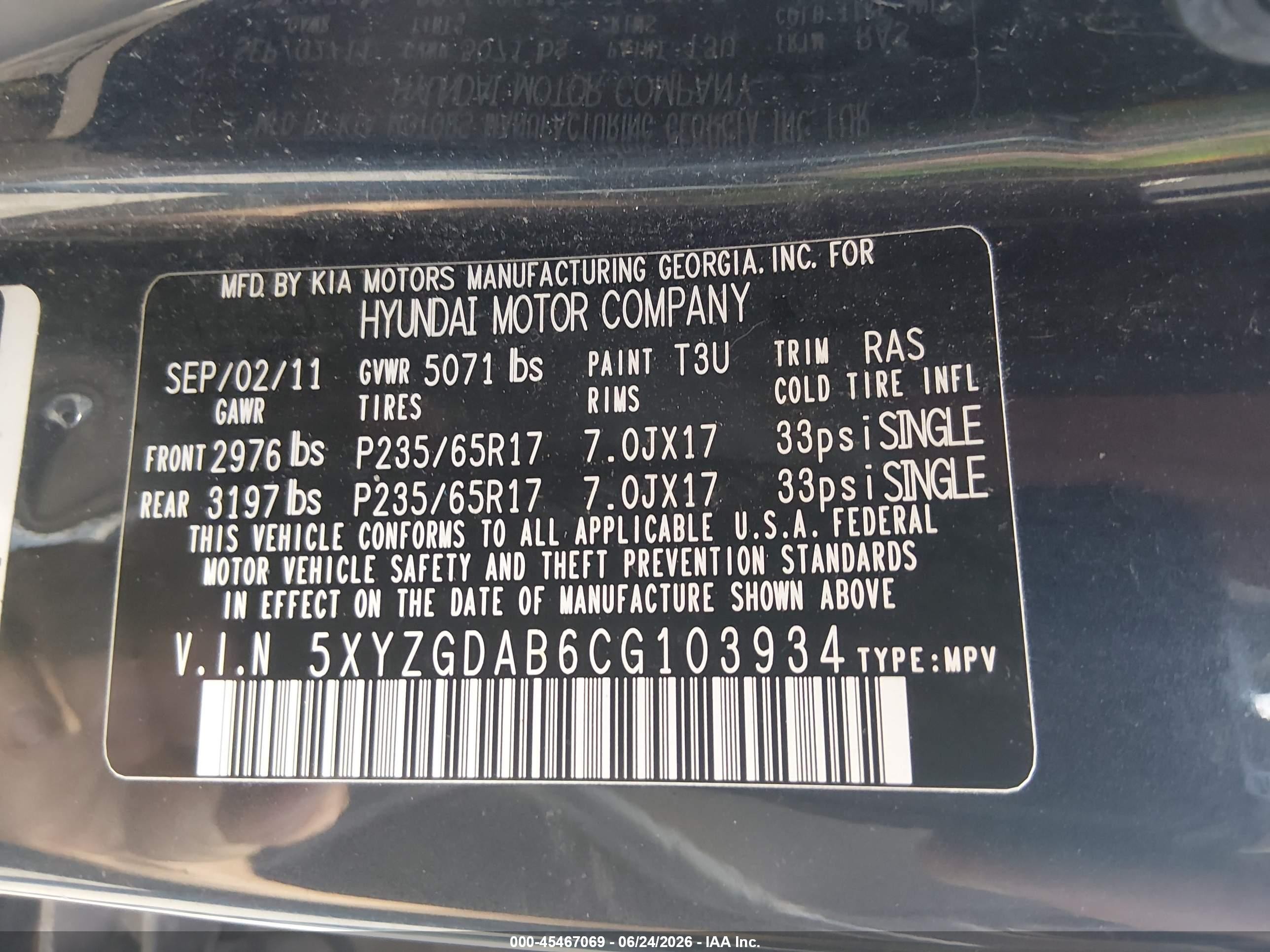 2012 Hyundai Santa Fe Gls Dark Blue vin: 5XYZGDAB6CG103934