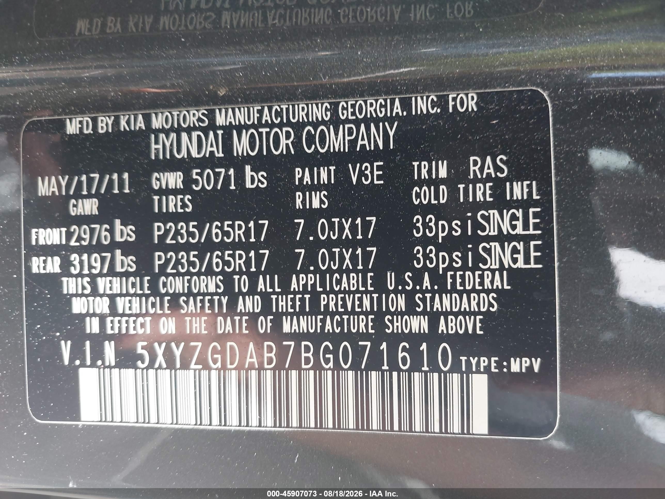 2011 Hyundai Santa Fe Gls Серый vin: 5XYZGDAB7BG071610
